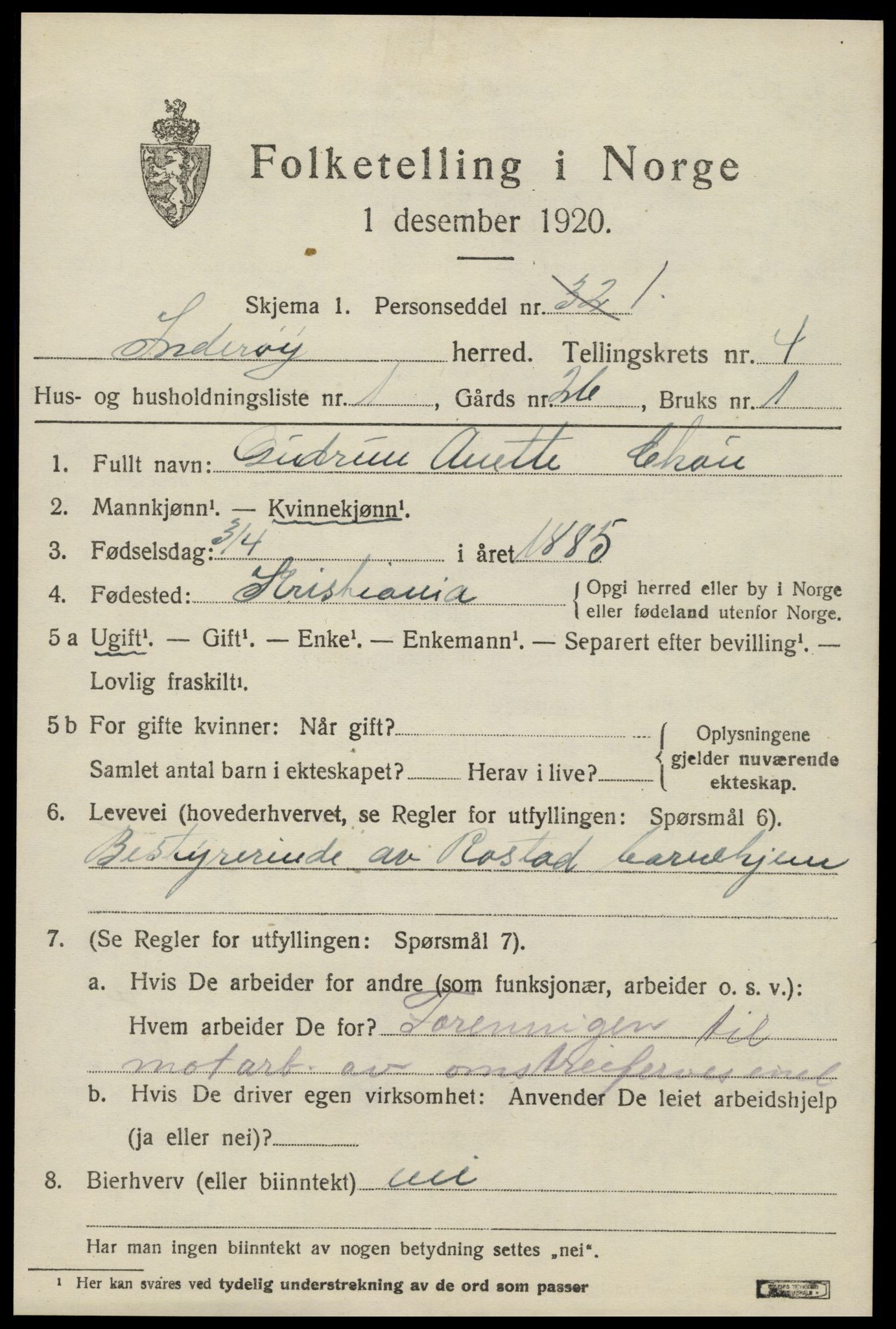 SAT, 1920 census for Inderøy, 1920, p. 3337