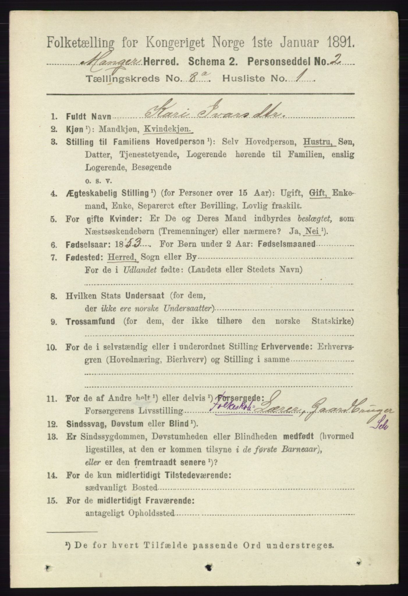 RA, 1891 census for 1261 Manger, 1891, p. 5085