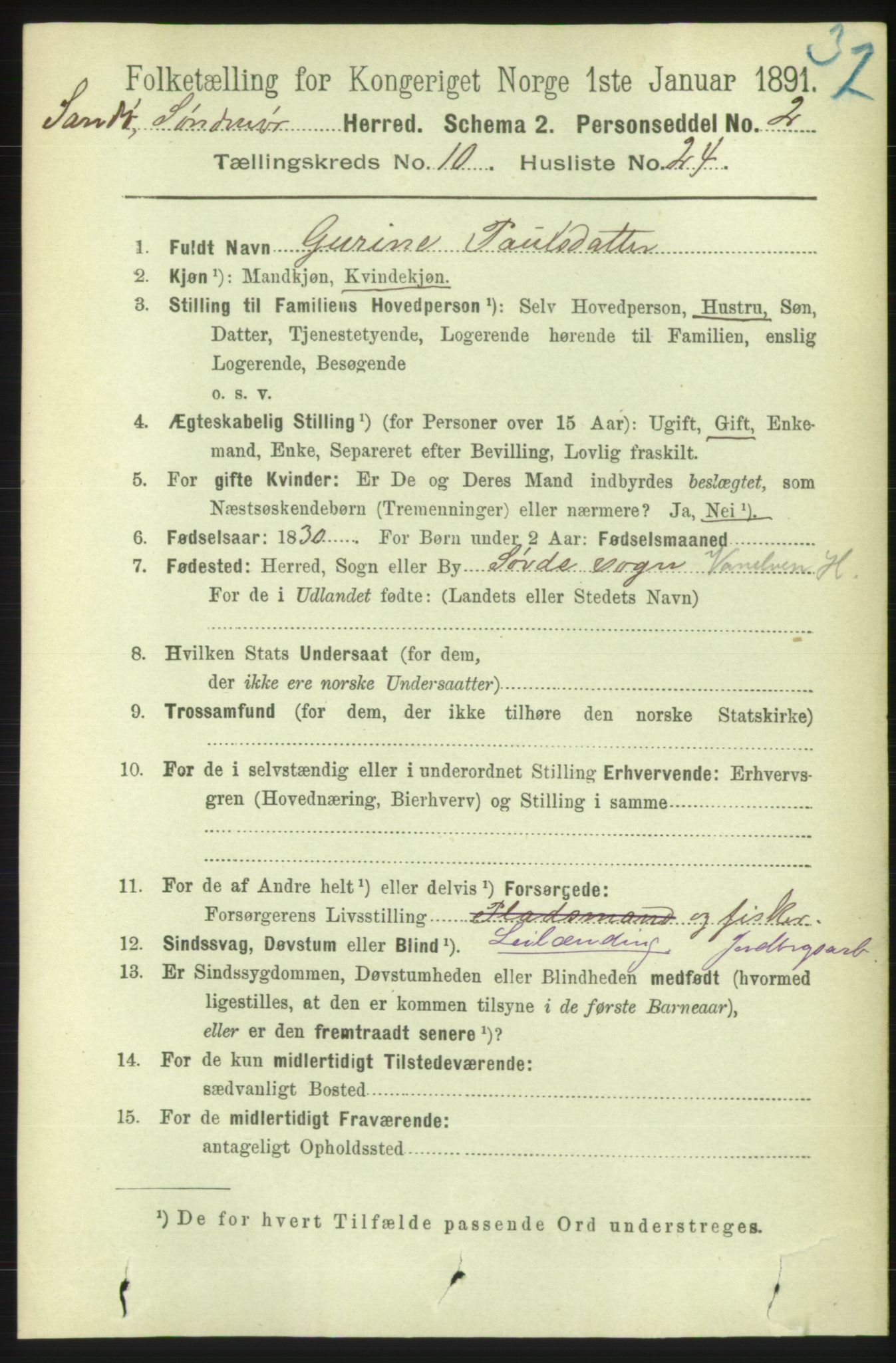 RA, 1891 census for 1514 Sande, 1891, p. 1915