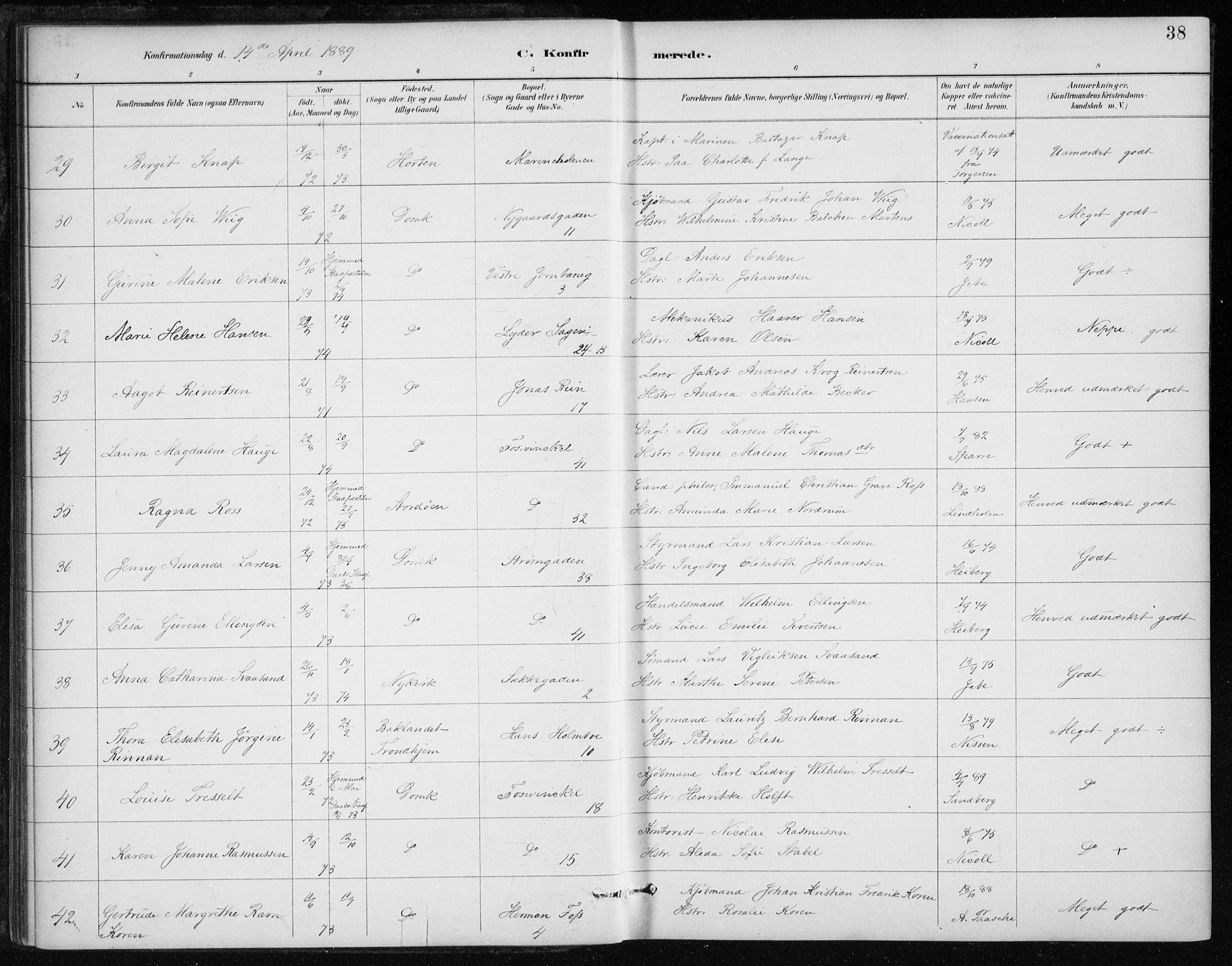 Johanneskirken sokneprestembete, AV/SAB-A-76001/H/Haa/L0008: Parish register (official) no. C 1, 1885-1907, p. 38