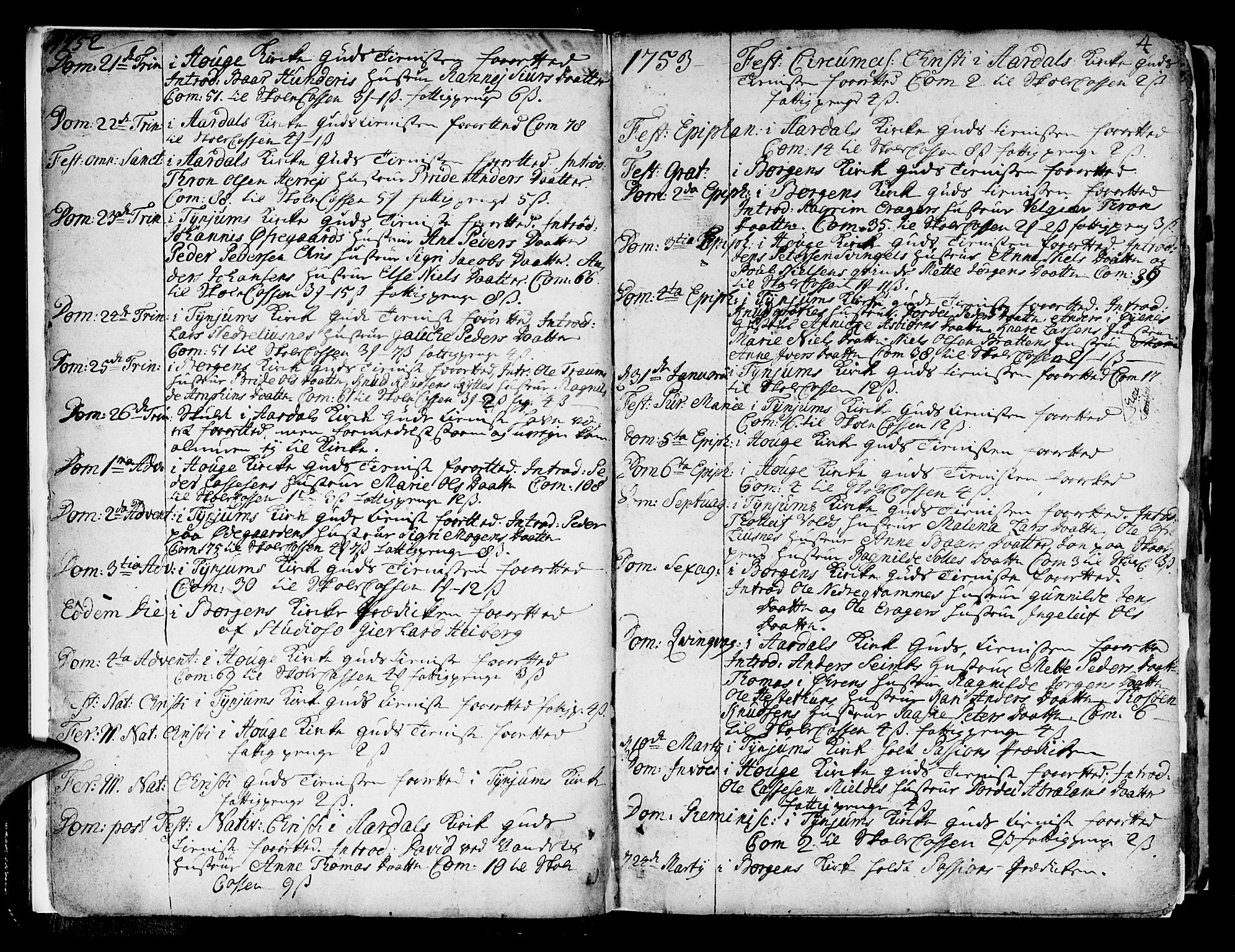 Lærdal sokneprestembete, AV/SAB-A-81201: Parish register (official) no. A 2, 1752-1782, p. 4