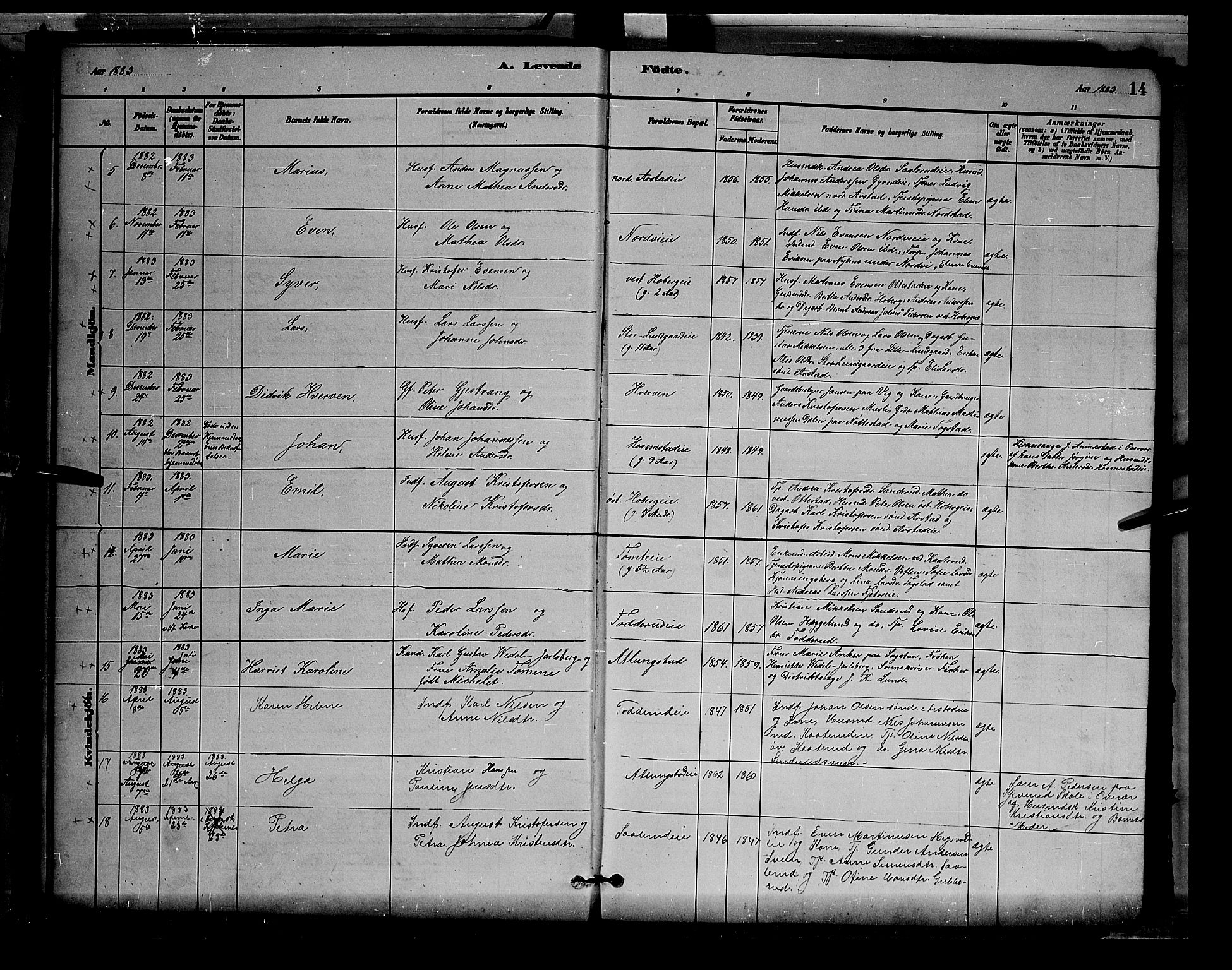 Stange prestekontor, AV/SAH-PREST-002/L/L0007: Parish register (copy) no. 7, 1880-1893, p. 14