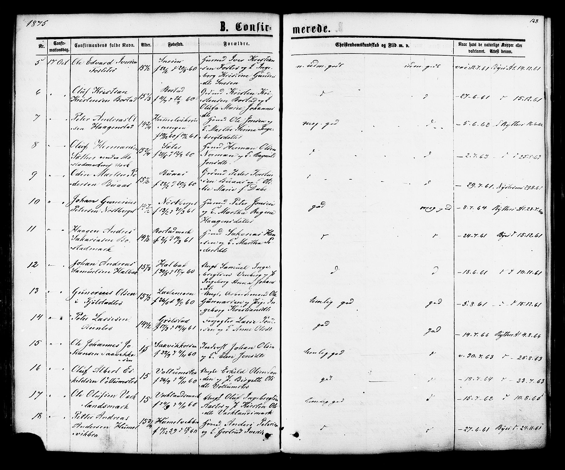 Ministerialprotokoller, klokkerbøker og fødselsregistre - Sør-Trøndelag, AV/SAT-A-1456/616/L0409: Parish register (official) no. 616A06, 1865-1877, p. 128