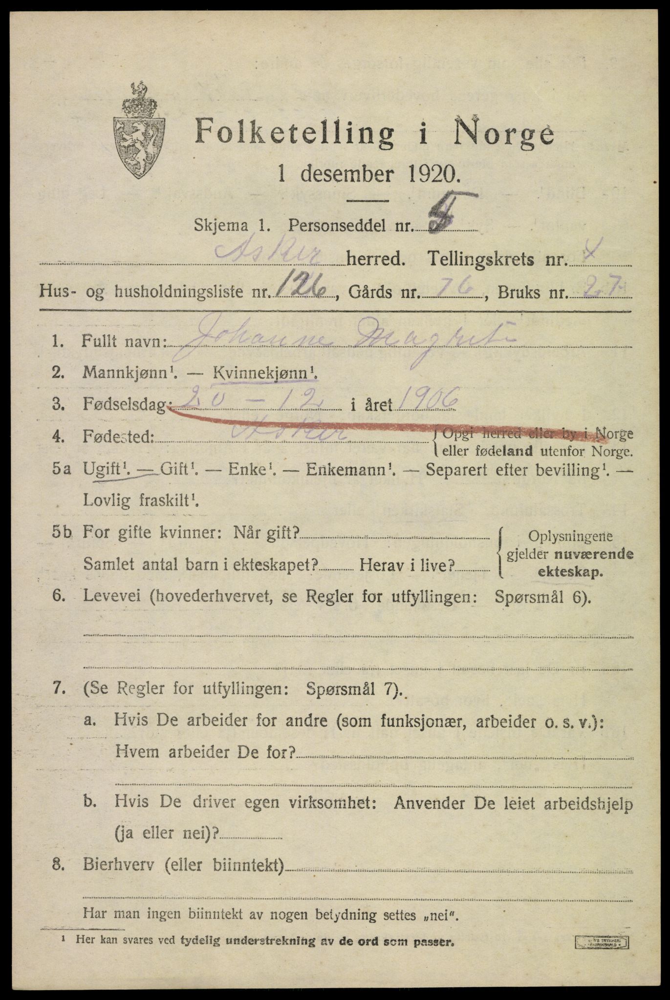 SAO, 1920 census for Asker, 1920, p. 11688