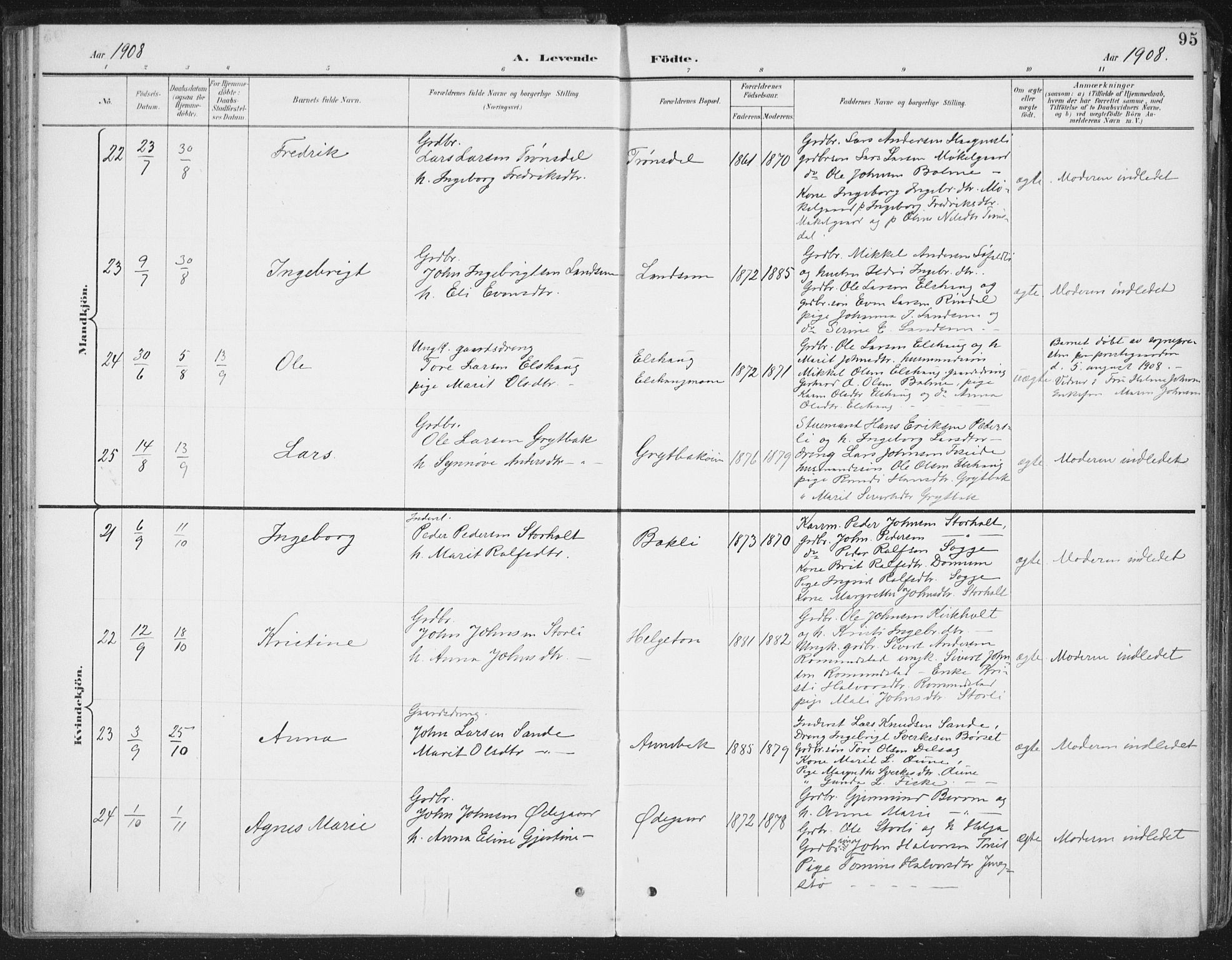 Ministerialprotokoller, klokkerbøker og fødselsregistre - Møre og Romsdal, AV/SAT-A-1454/598/L1072: Parish register (official) no. 598A06, 1896-1910, p. 95