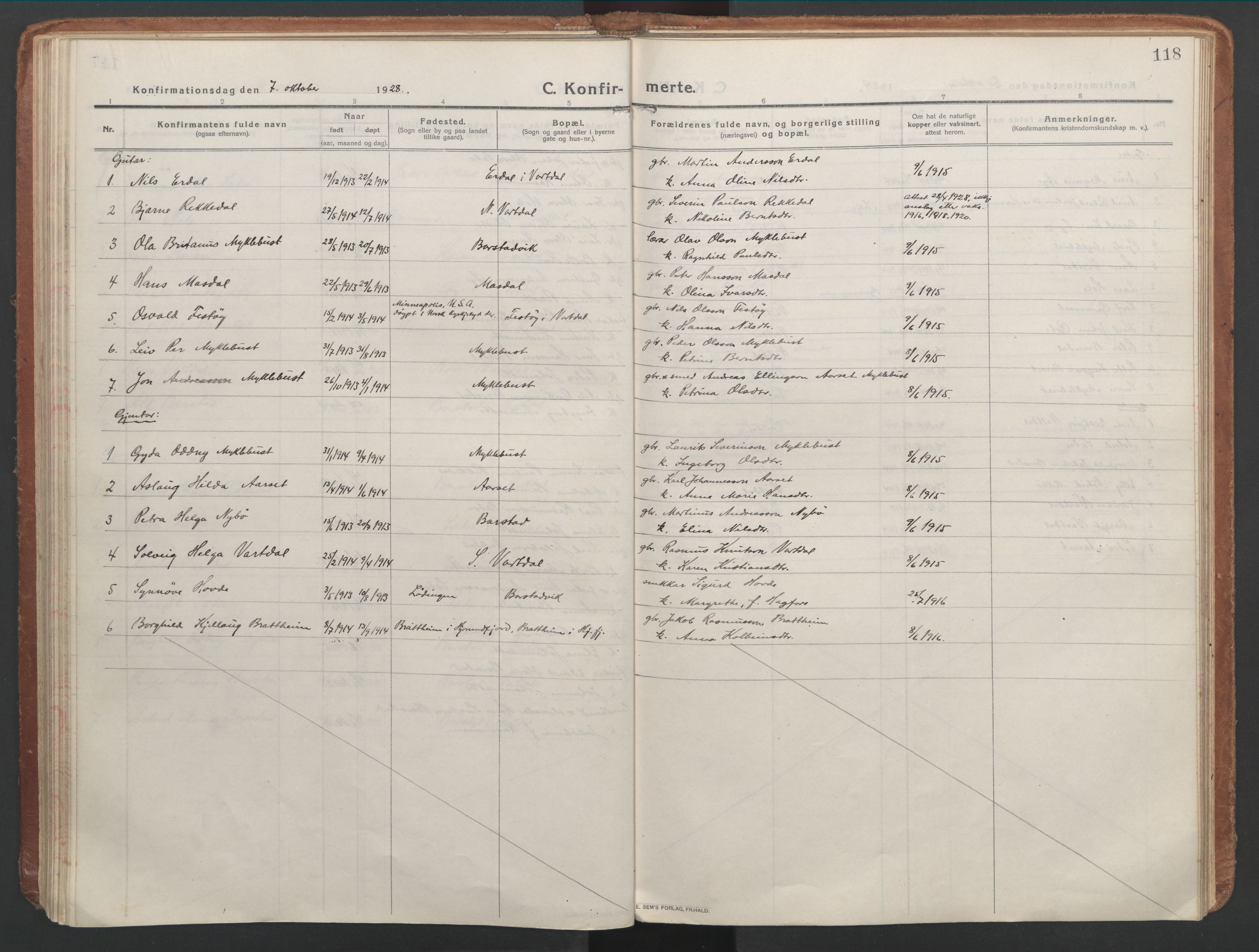 Ministerialprotokoller, klokkerbøker og fødselsregistre - Møre og Romsdal, AV/SAT-A-1454/514/L0200: Parish register (official) no. 514A02, 1913-1943, p. 118