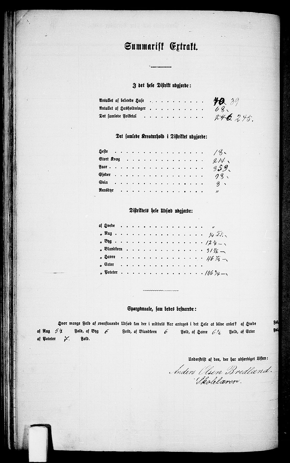 RA, 1865 census for Bjelland, 1865, p. 46