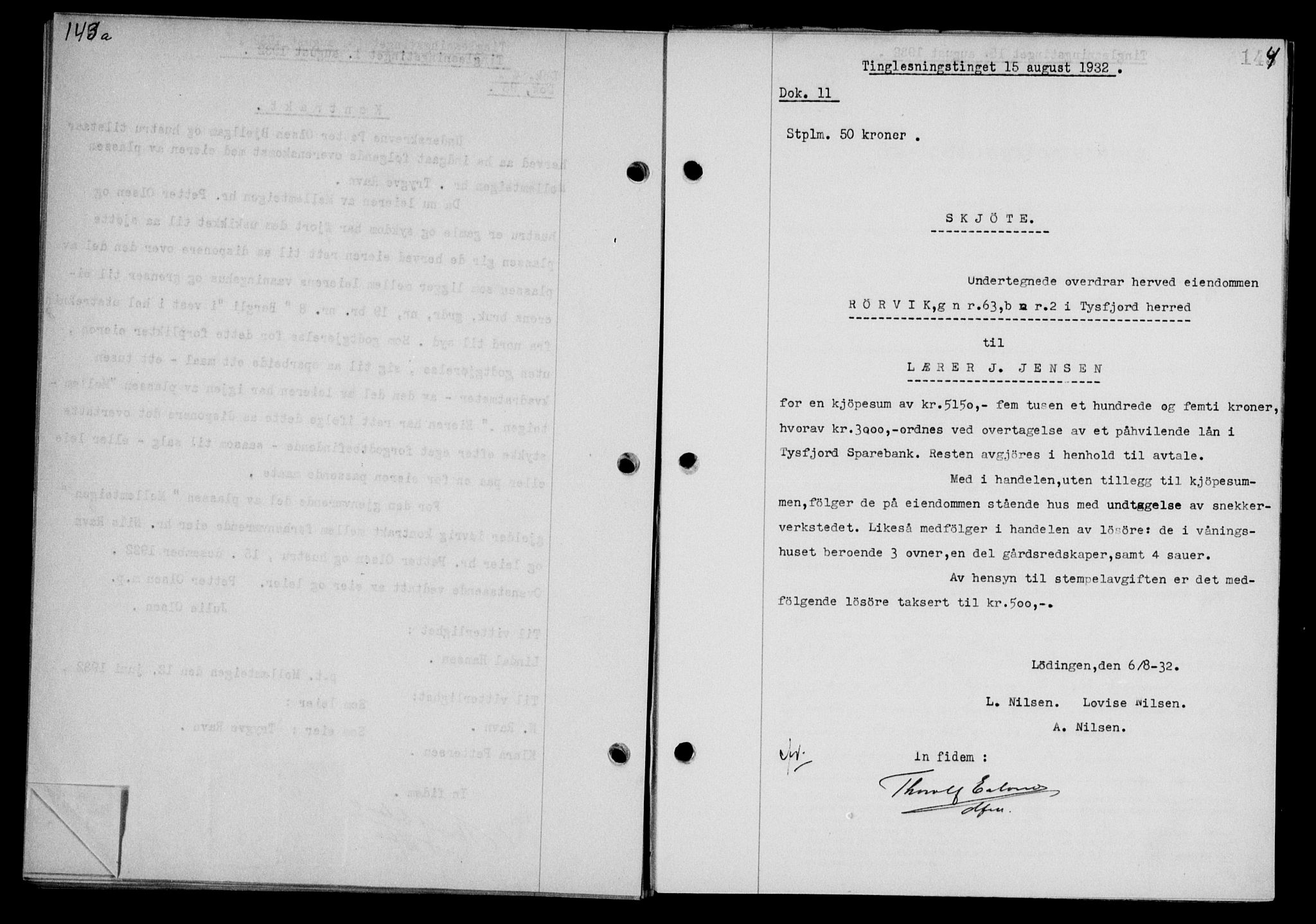 Steigen og Ofoten sorenskriveri, SAT/A-0030/1/2/2C/L0020/0002: Mortgage book no. 23 og 25-I, 1932-1932, Deed date: 15.08.1932