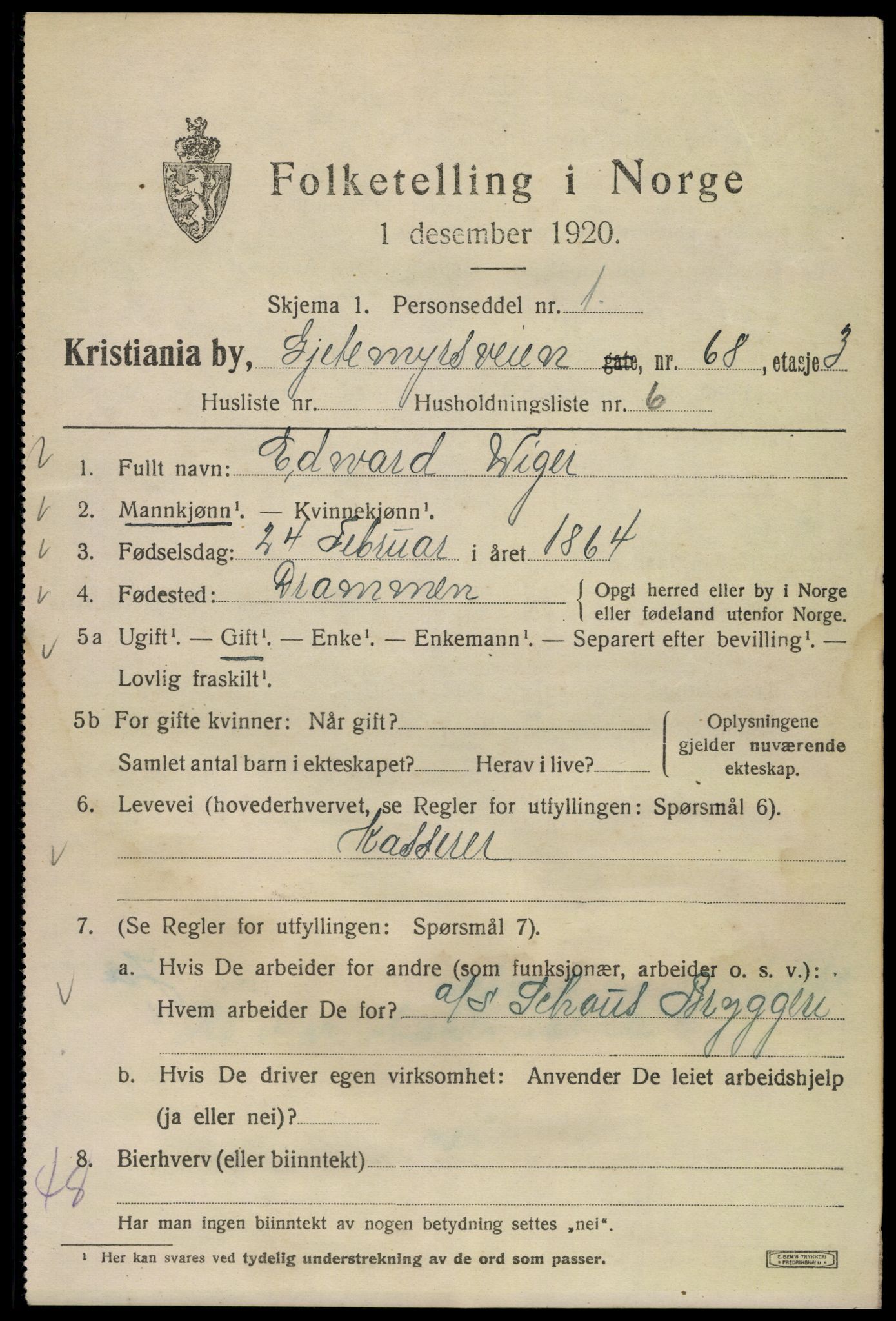 SAO, 1920 census for Kristiania, 1920, p. 250117