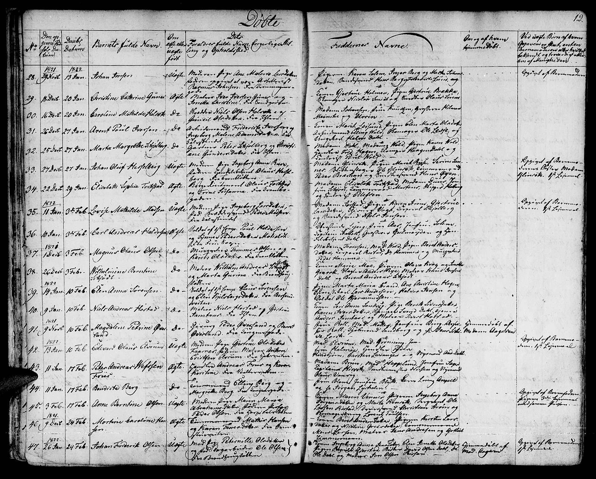 Ministerialprotokoller, klokkerbøker og fødselsregistre - Sør-Trøndelag, SAT/A-1456/601/L0045: Parish register (official) no. 601A13, 1821-1831, p. 12