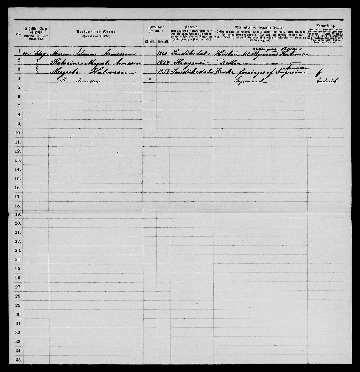 SAKO, 1885 census for 0801 Kragerø, 1885, p. 424