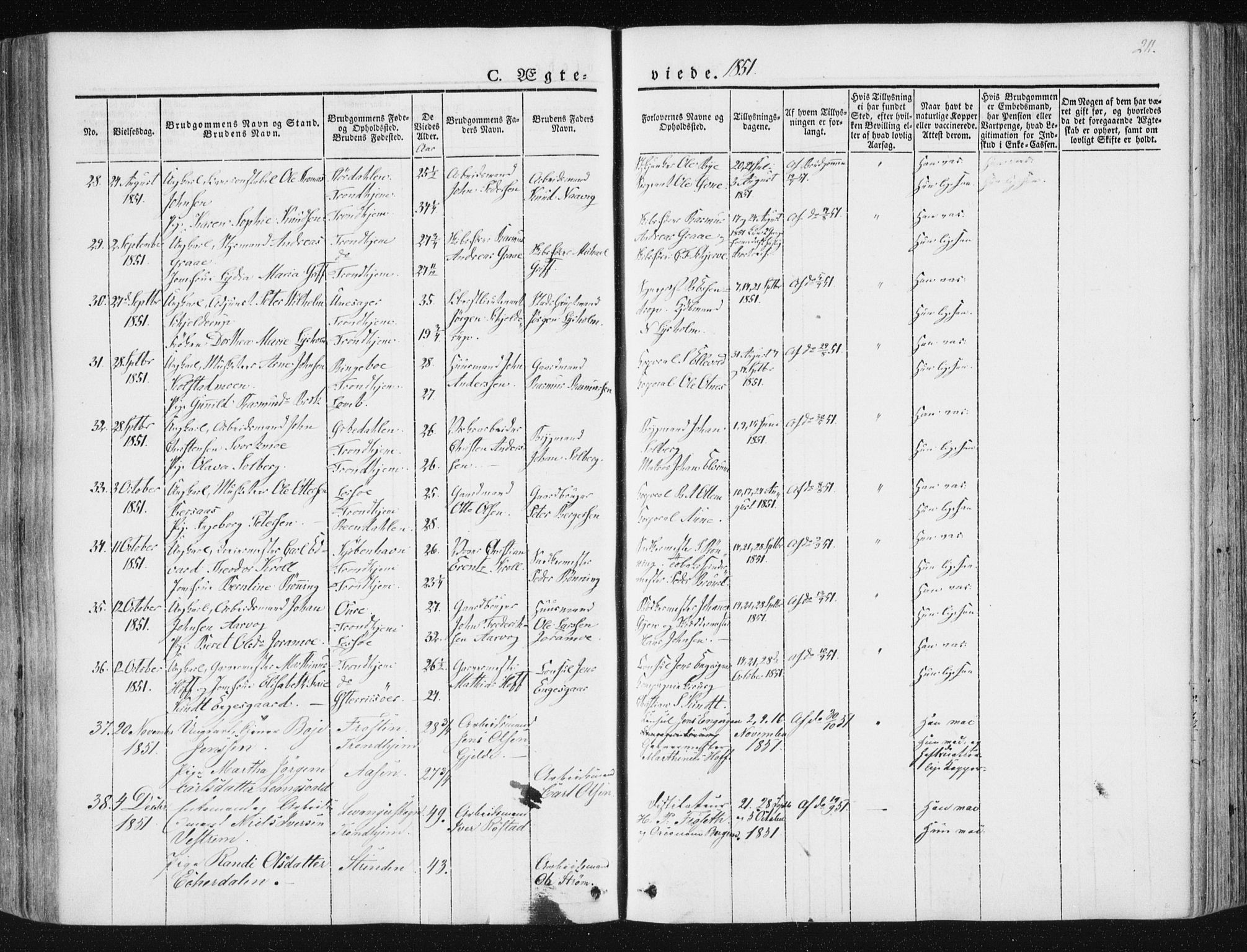 Ministerialprotokoller, klokkerbøker og fødselsregistre - Sør-Trøndelag, SAT/A-1456/602/L0110: Parish register (official) no. 602A08, 1840-1854, p. 211