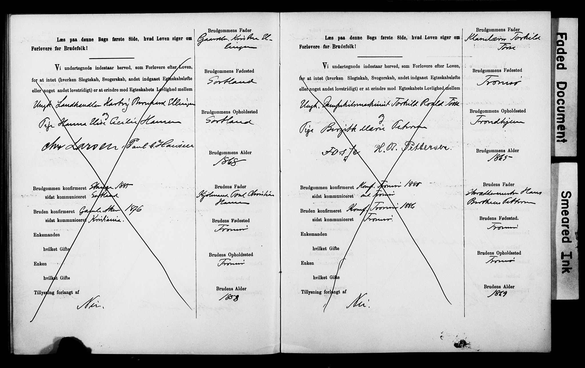 Tromsø sokneprestkontor/stiftsprosti/domprosti, AV/SATØ-S-1343/H/Hc/L0099/0001: Banns register no. 99.1, 1886-1892