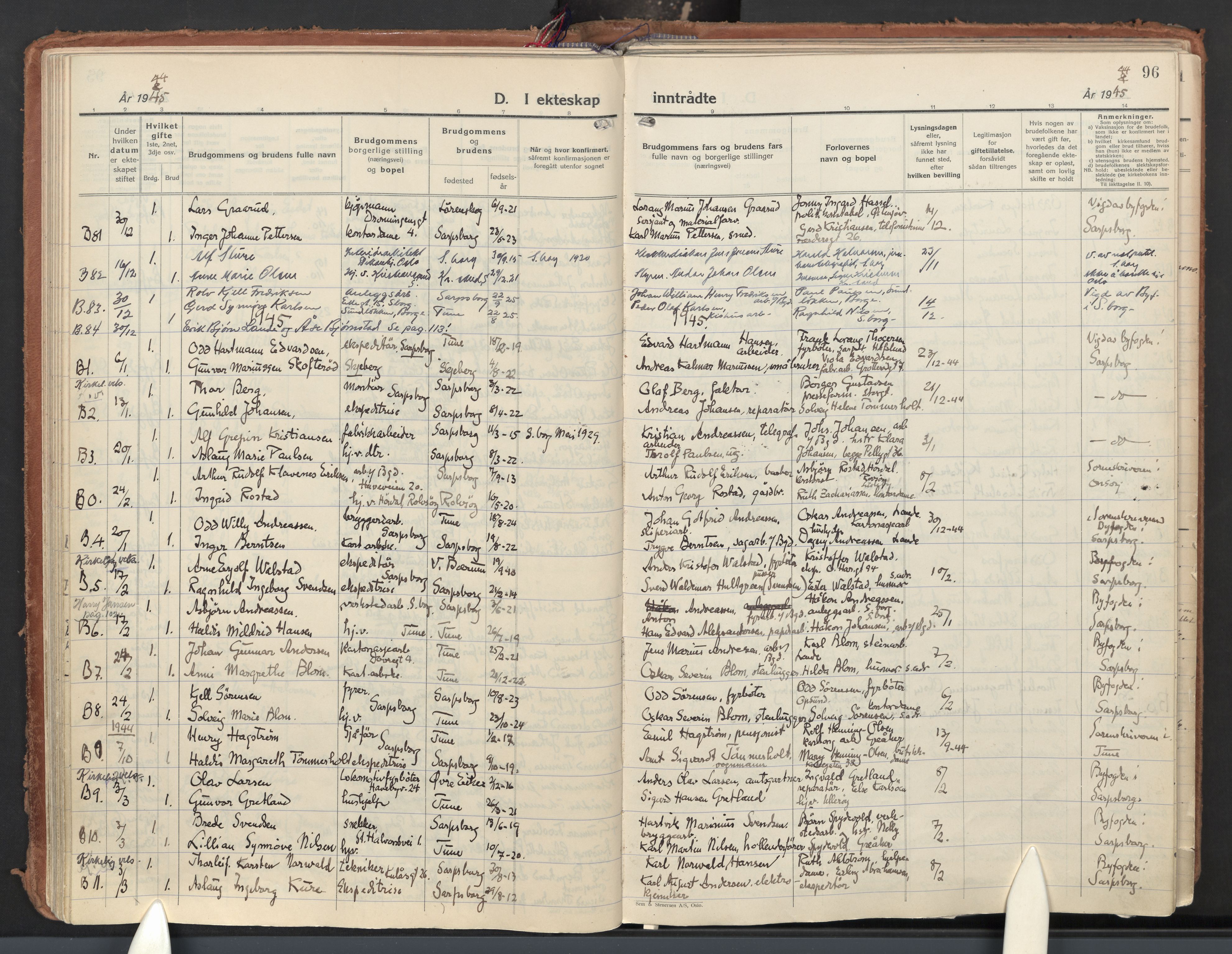 Sarpsborg prestekontor Kirkebøker, AV/SAO-A-2006/F/Fa/L0011: Parish register (official) no. 11, 1932-1959, p. 96