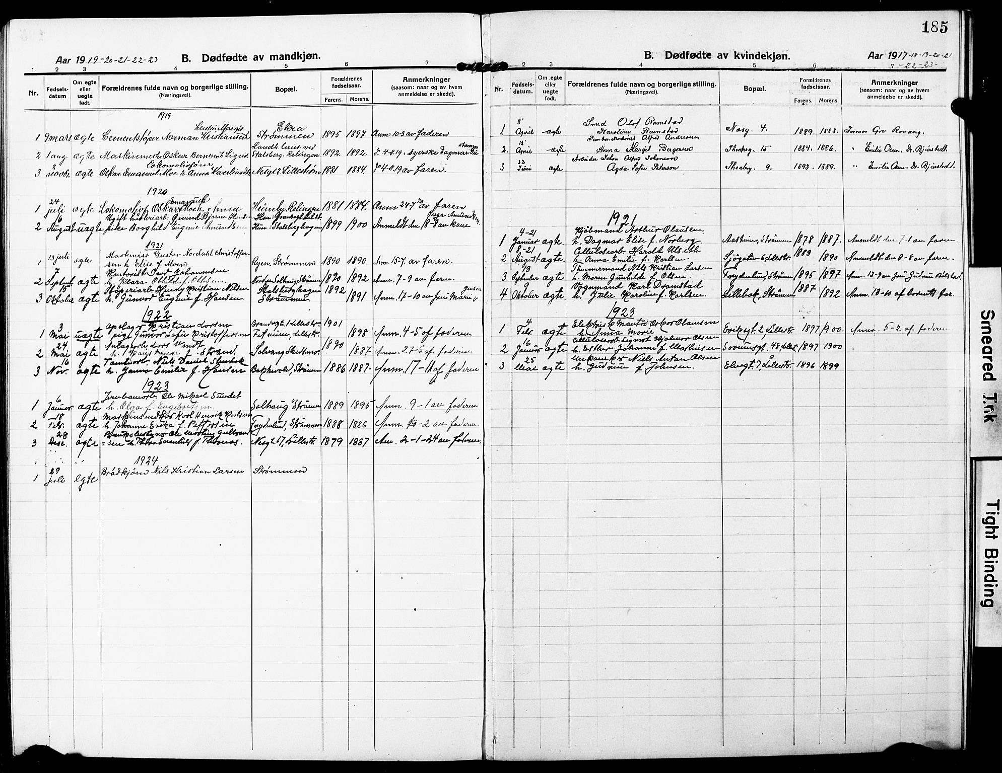 Skedsmo prestekontor Kirkebøker, SAO/A-10033a/G/Gc/L0002: Parish register (copy) no. III 2, 1917-1931, p. 185