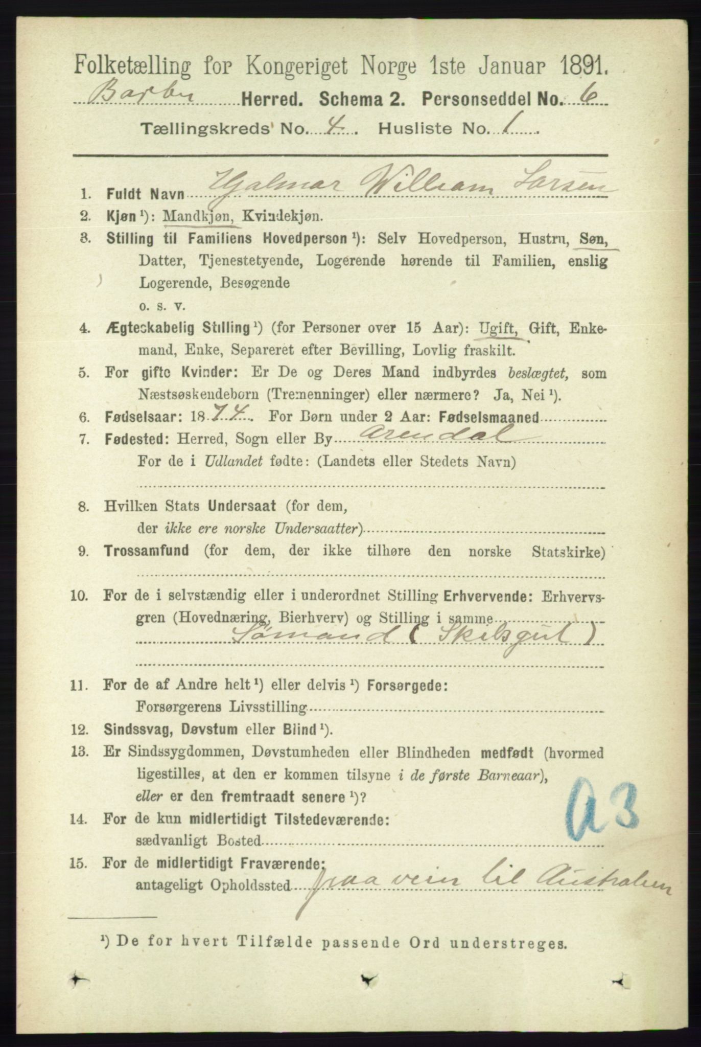 RA, 1891 census for 0990 Barbu, 1891, p. 2446