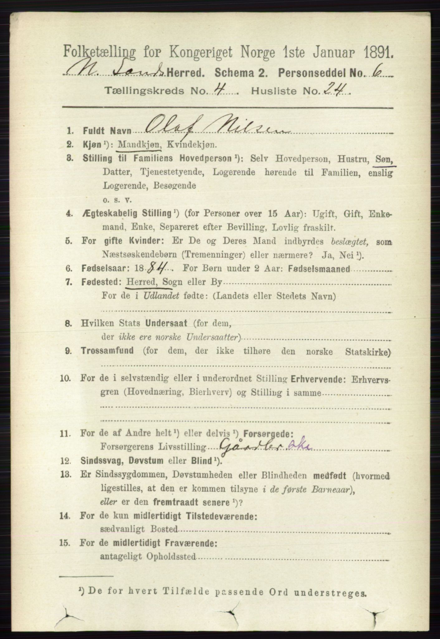 RA, 1891 census for 0538 Nordre Land, 1891, p. 1450