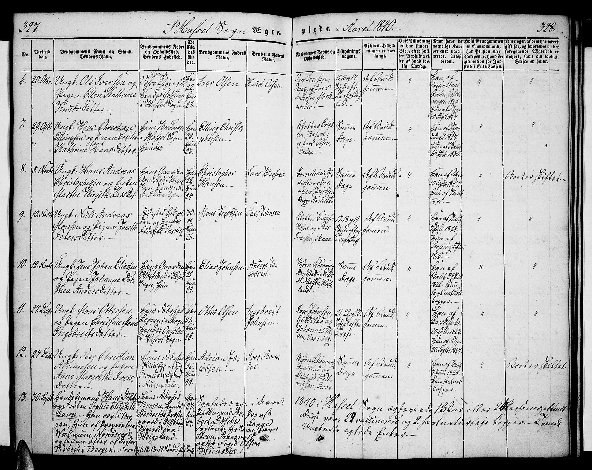 Ministerialprotokoller, klokkerbøker og fødselsregistre - Nordland, AV/SAT-A-1459/888/L1239: Parish register (official) no. 888A06 /1, 1837-1849, p. 327-328