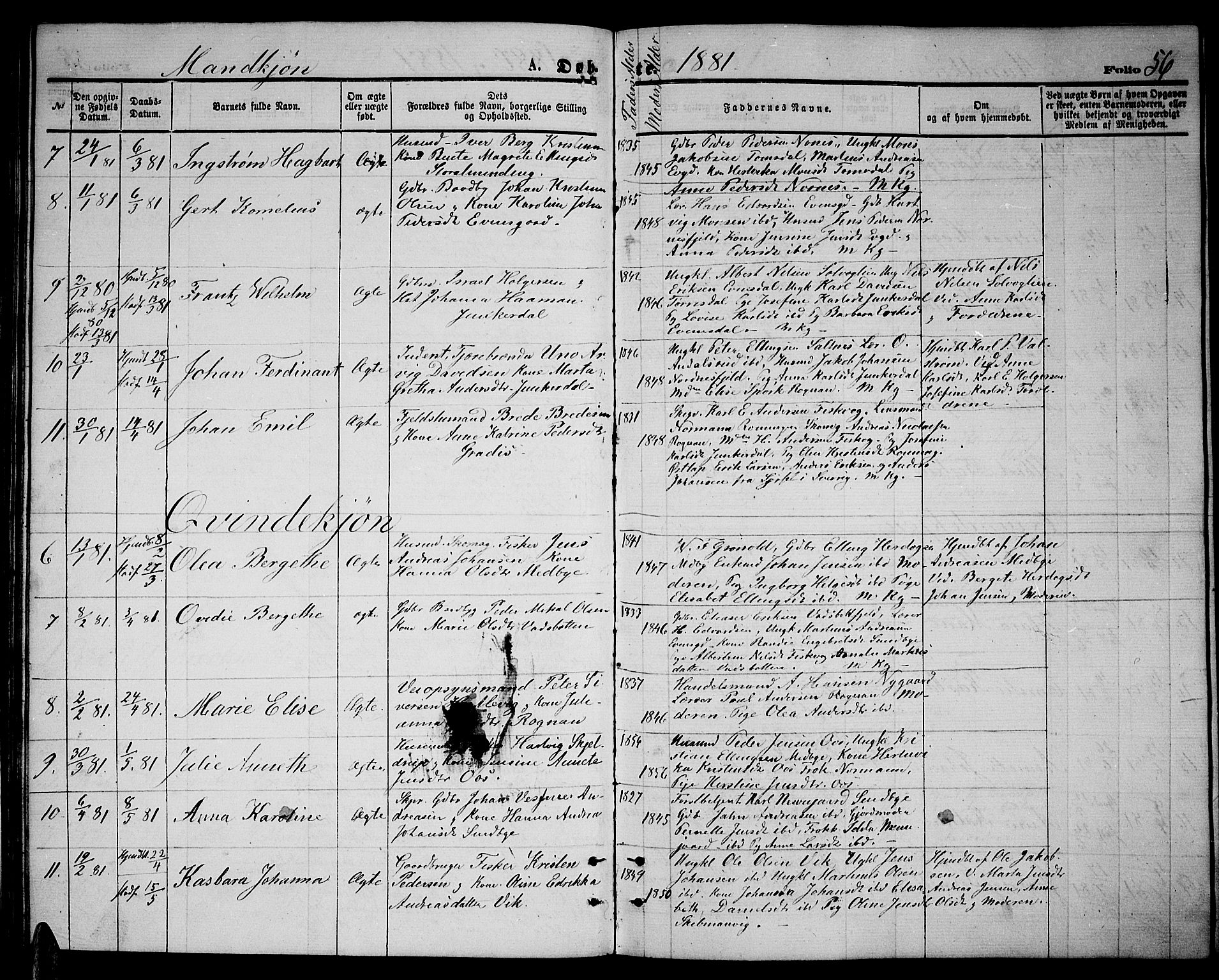 Ministerialprotokoller, klokkerbøker og fødselsregistre - Nordland, SAT/A-1459/847/L0679: Parish register (copy) no. 847C07, 1870-1888, p. 56