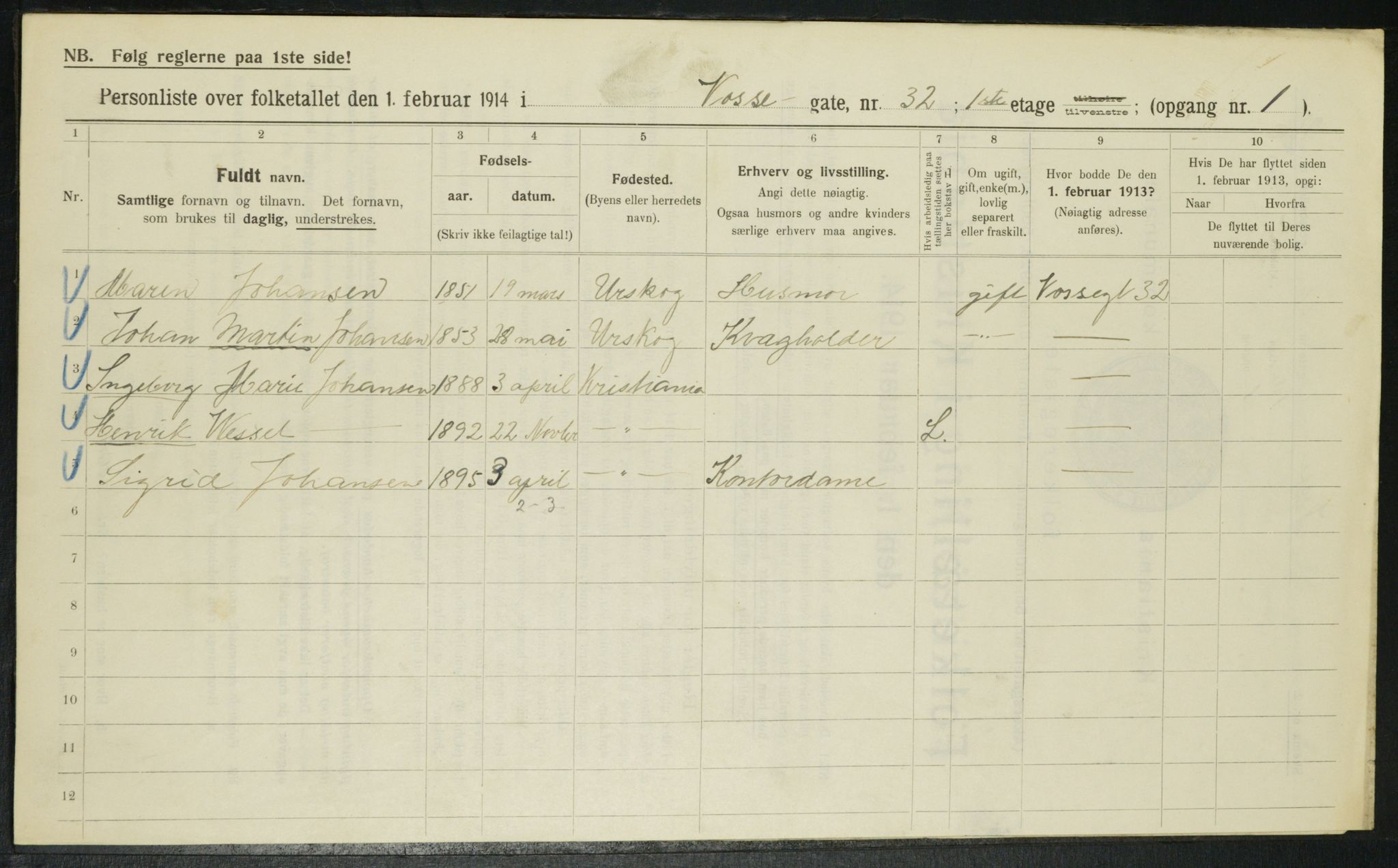 OBA, Municipal Census 1914 for Kristiania, 1914, p. 126602