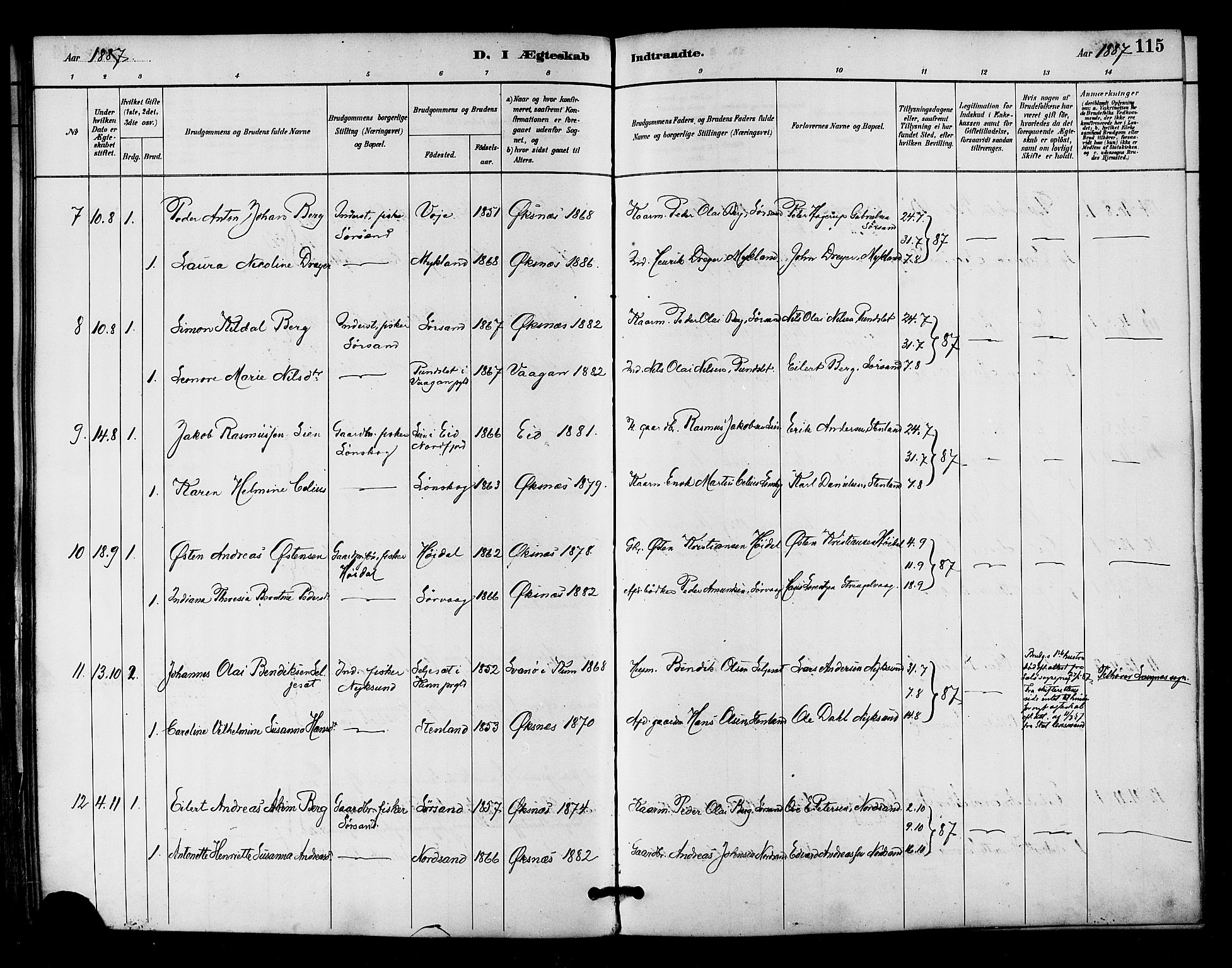 Ministerialprotokoller, klokkerbøker og fødselsregistre - Nordland, AV/SAT-A-1459/893/L1337: Parish register (official) no. 893A09, 1885-1893, p. 115