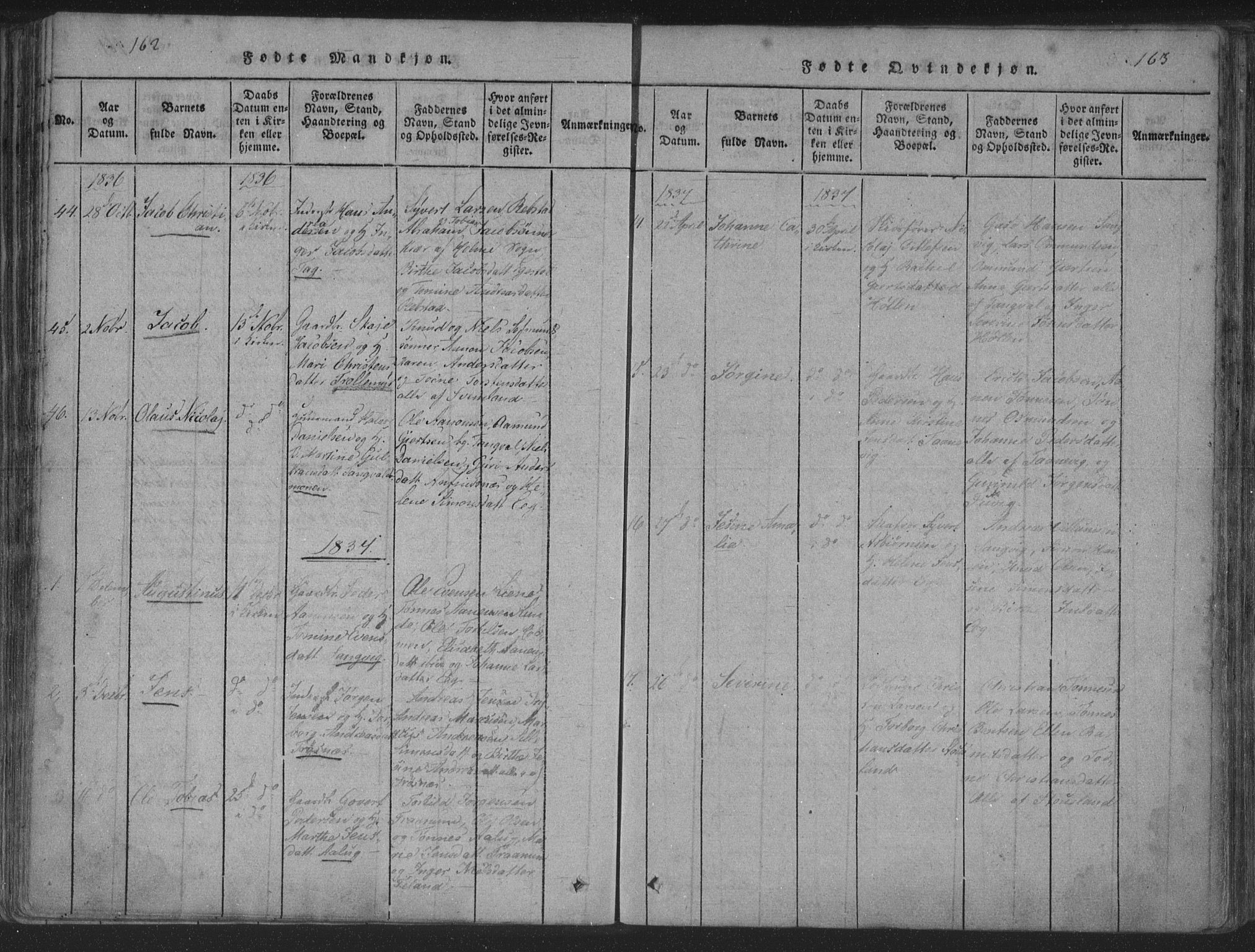 Søgne sokneprestkontor, AV/SAK-1111-0037/F/Fa/Fab/L0008: Parish register (official) no. A 8, 1821-1838, p. 162-163