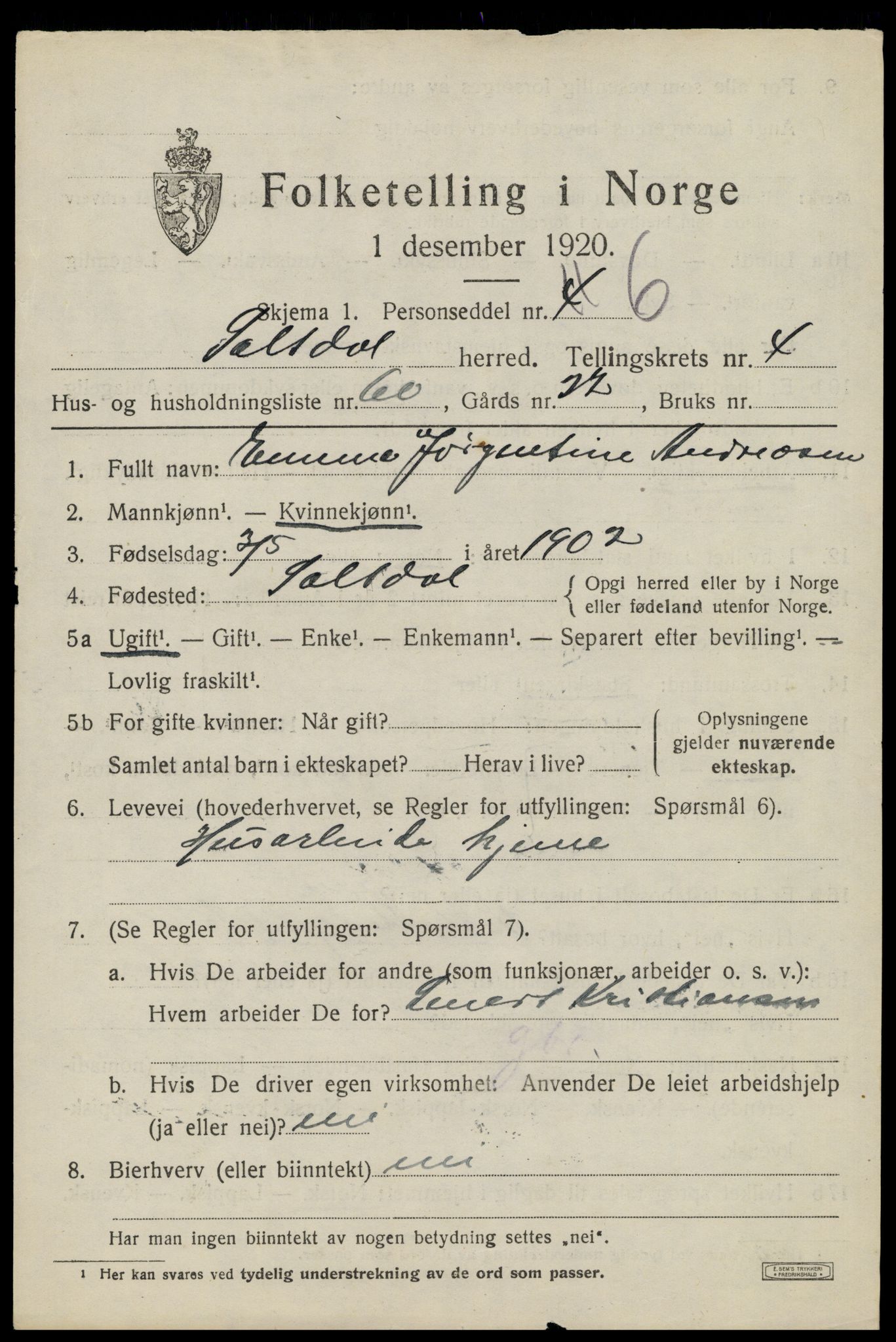 SAT, 1920 census for Saltdal, 1920, p. 6429