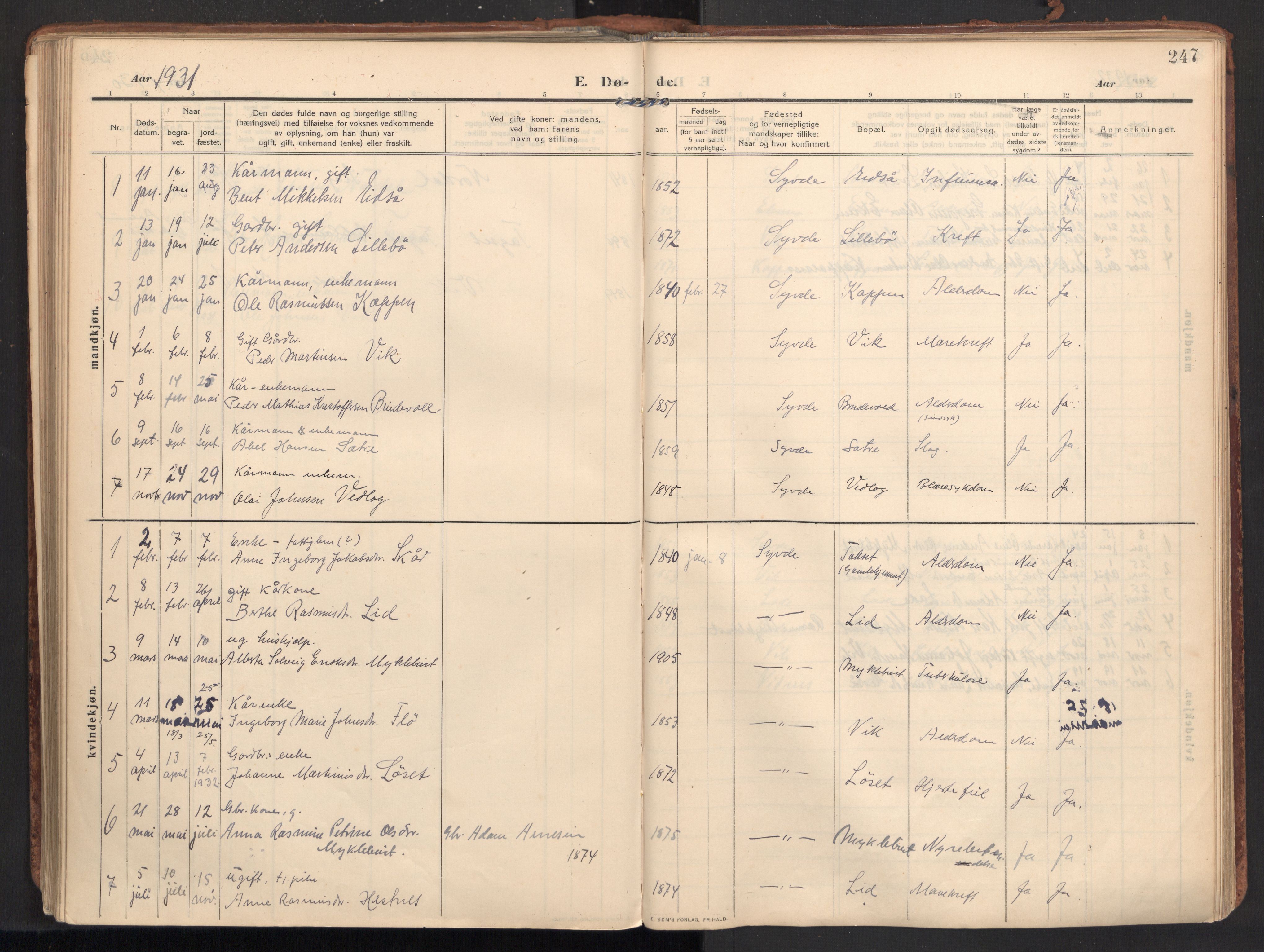 Ministerialprotokoller, klokkerbøker og fødselsregistre - Møre og Romsdal, SAT/A-1454/502/L0026: Parish register (official) no. 502A04, 1909-1933, p. 247