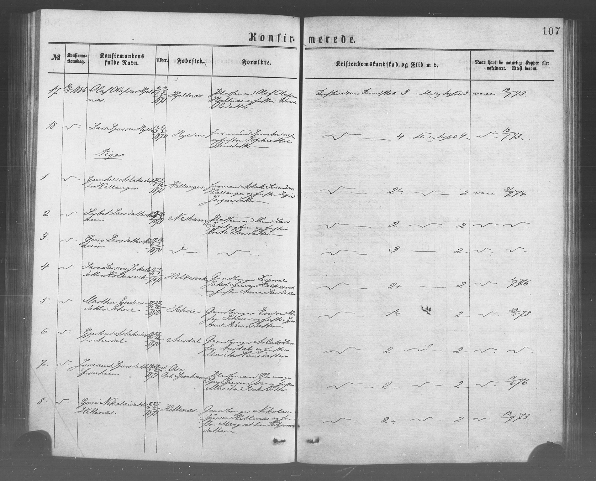 Ulvik sokneprestembete, AV/SAB-A-78801/H/Haa: Parish register (official) no. A 17, 1873-1891, p. 107