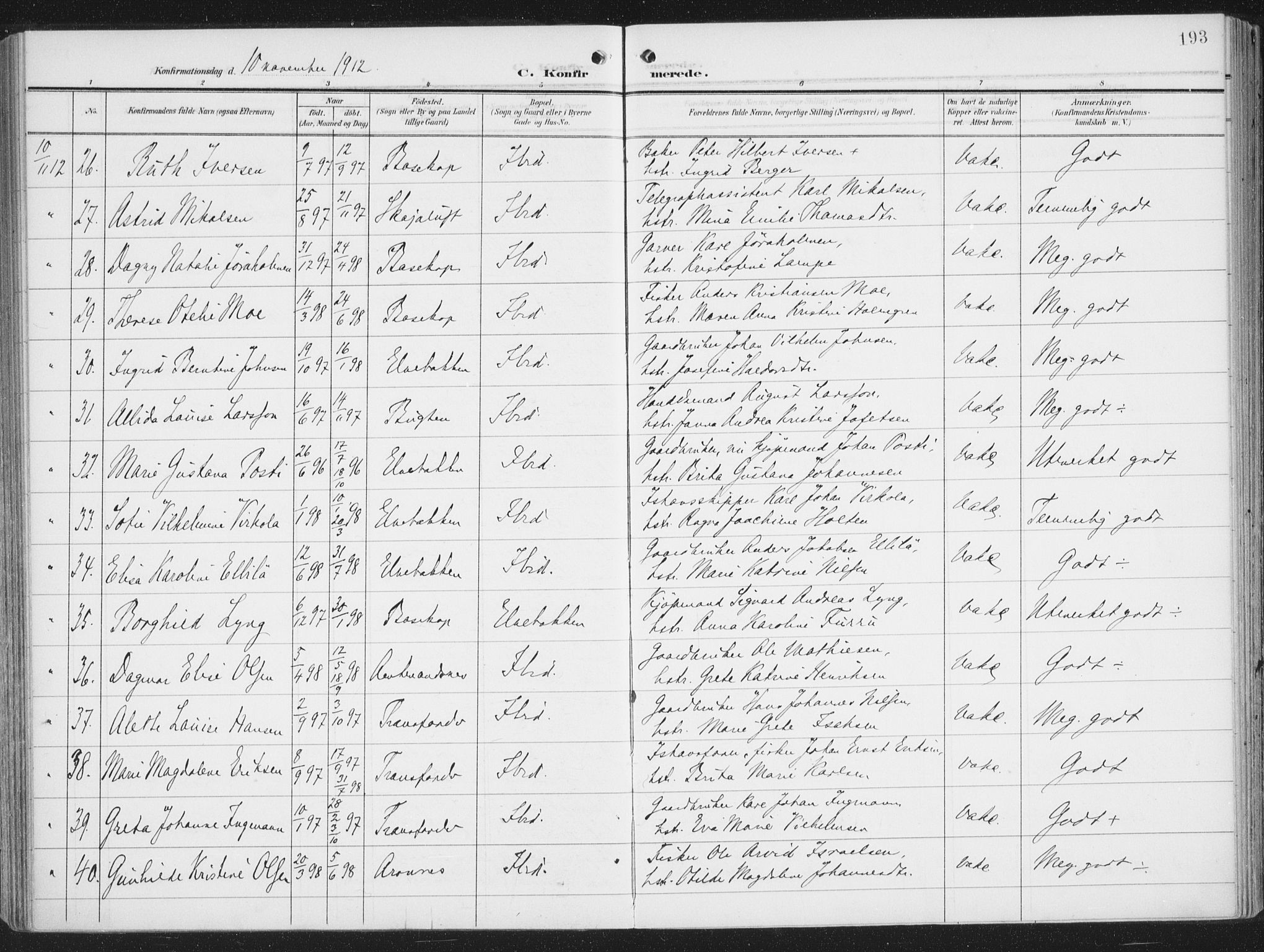 Alta sokneprestkontor, SATØ/S-1338/H/Ha/L0005.kirke: Parish register (official) no. 5, 1904-1918, p. 193