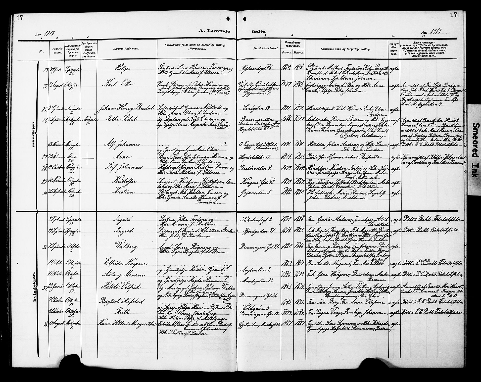 Ministerialprotokoller, klokkerbøker og fødselsregistre - Sør-Trøndelag, SAT/A-1456/602/L0147: Parish register (copy) no. 602C15, 1911-1924, p. 17