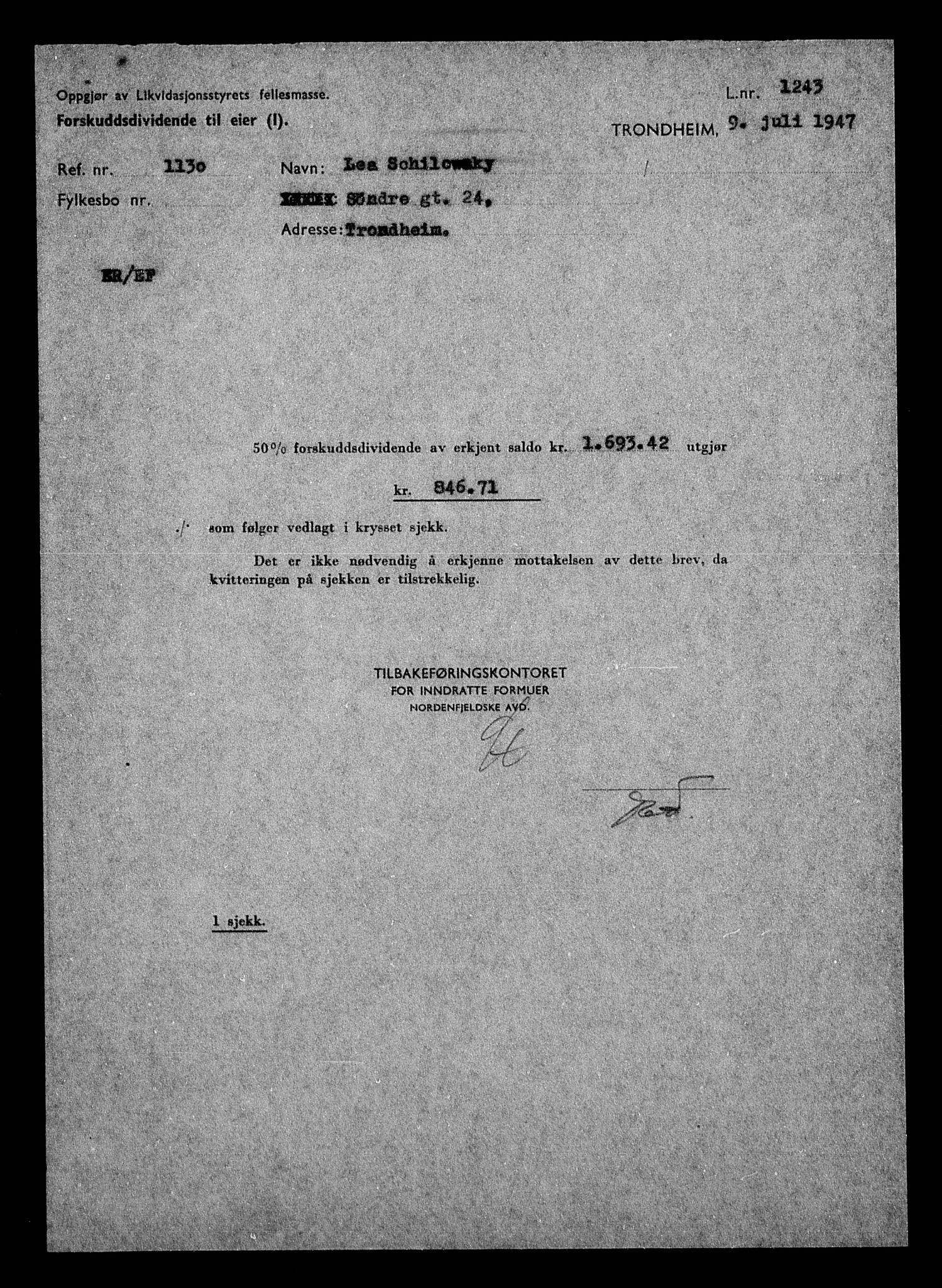 Justisdepartementet, Tilbakeføringskontoret for inndratte formuer, AV/RA-S-1564/H/Hc/Hca/L0908: --, 1945-1947, p. 226