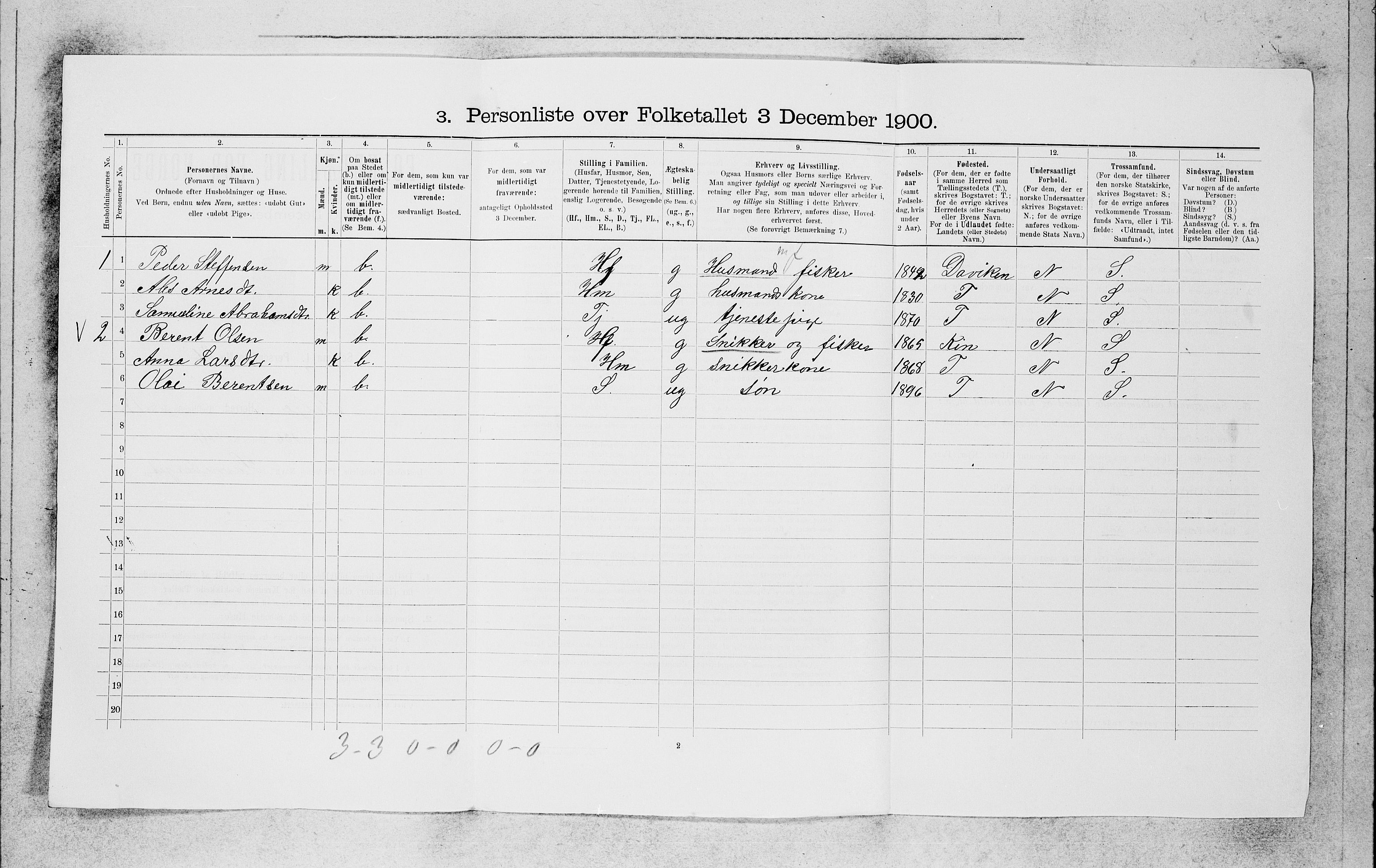 SAB, 1900 census for Selje, 1900, p. 1703