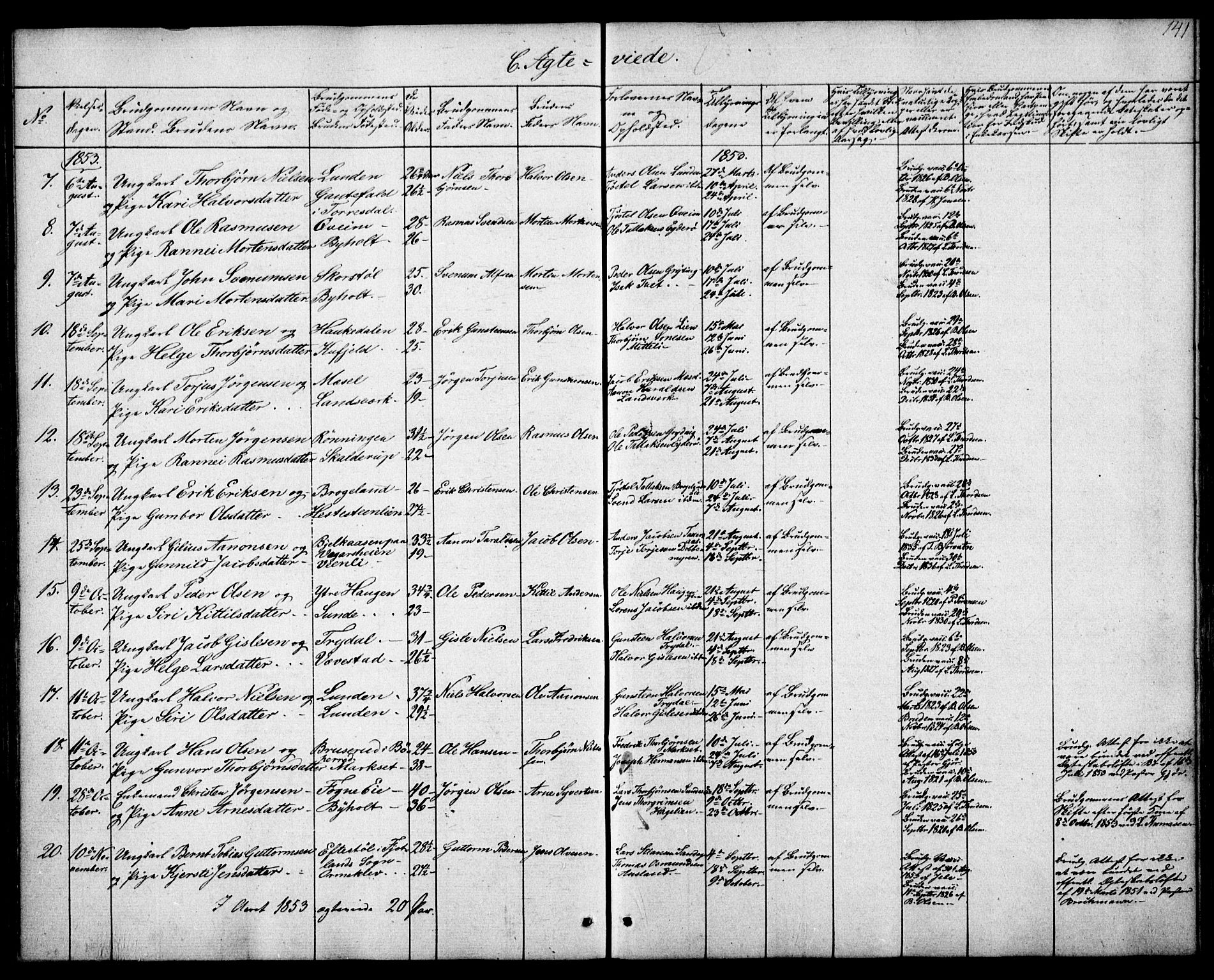 Gjerstad sokneprestkontor, SAK/1111-0014/F/Fa/Faa/L0006: Parish register (official) no. A 6, 1841-1857, p. 141