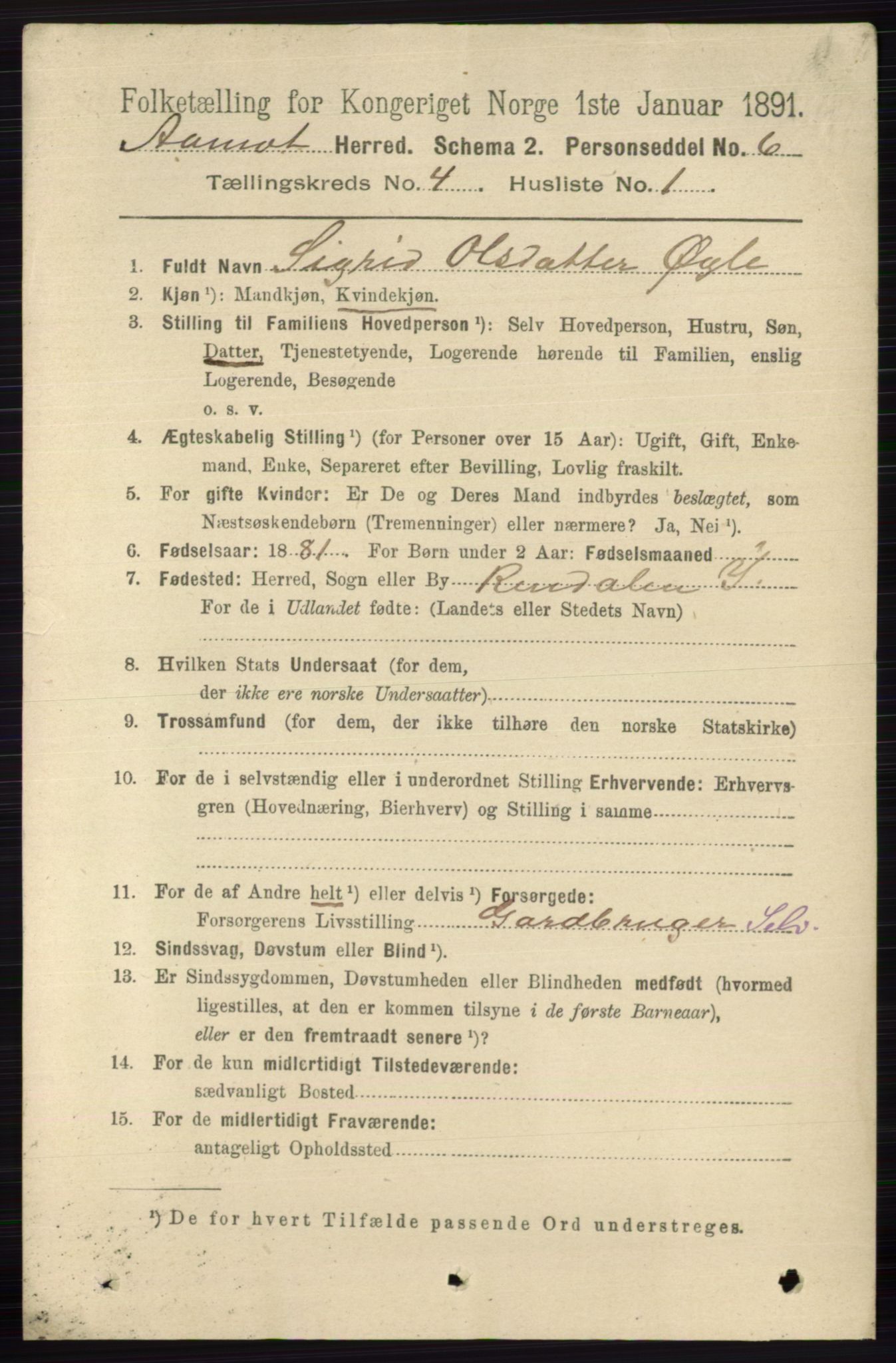 RA, 1891 census for 0429 Åmot, 1891, p. 2127