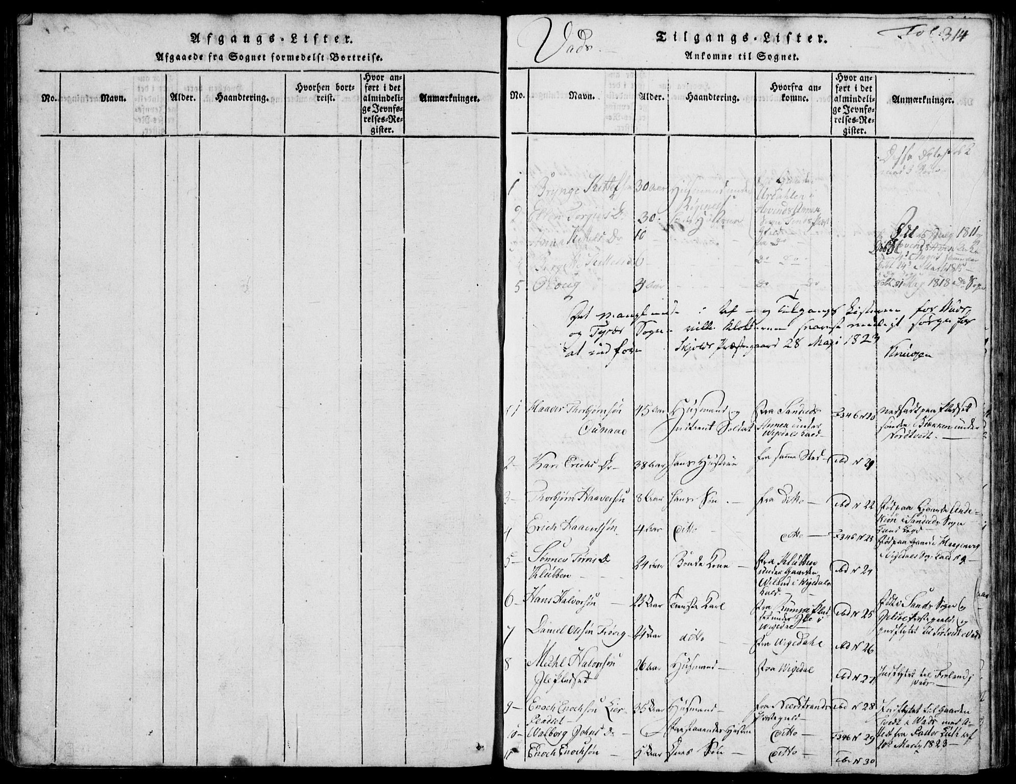 Skjold sokneprestkontor, SAST/A-101847/H/Ha/Hab/L0002: Parish register (copy) no. B 2 /2, 1815-1830, p. 314