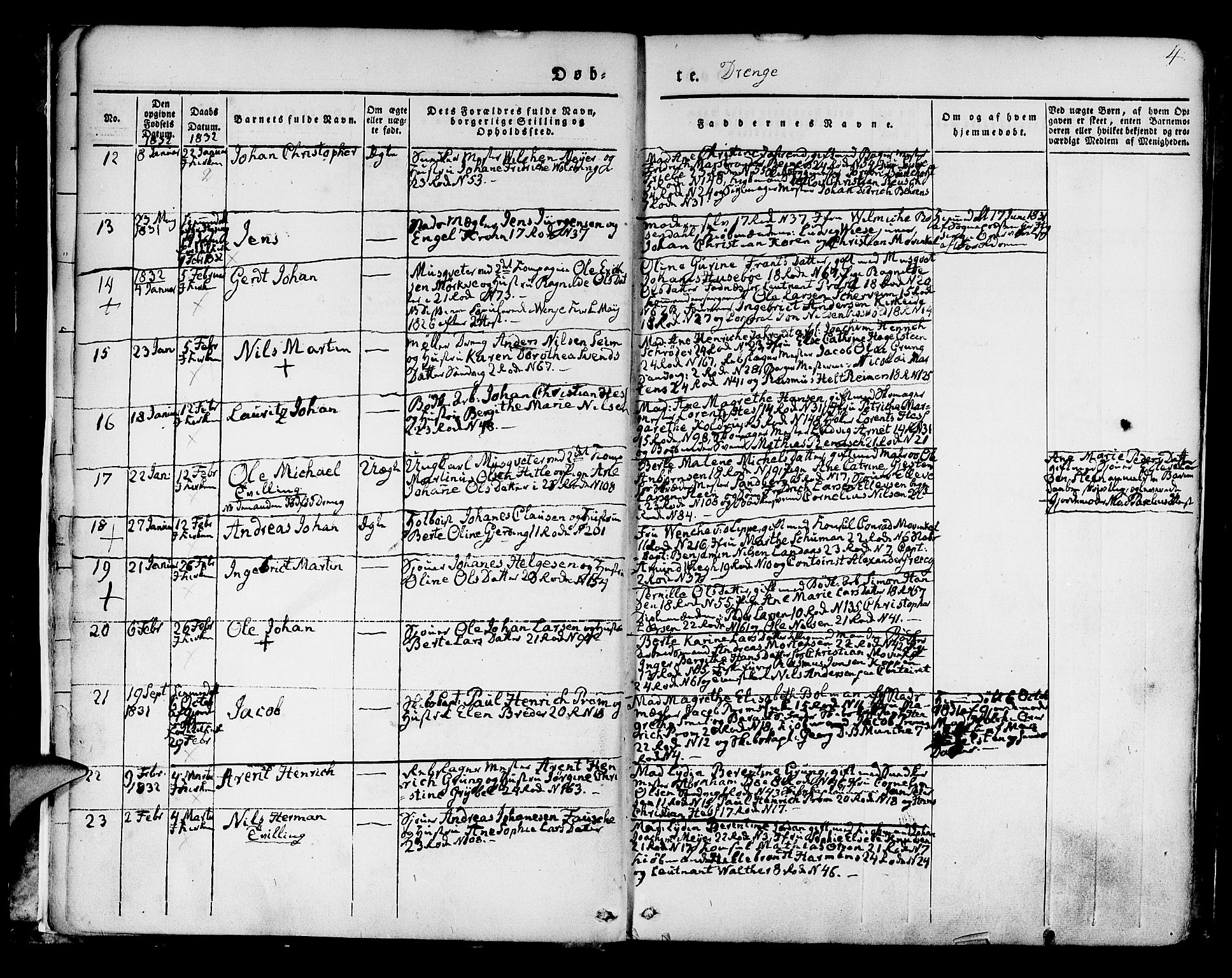 Korskirken sokneprestembete, SAB/A-76101/H/Hab: Parish register (copy) no. A 5I, 1831-1844, p. 4