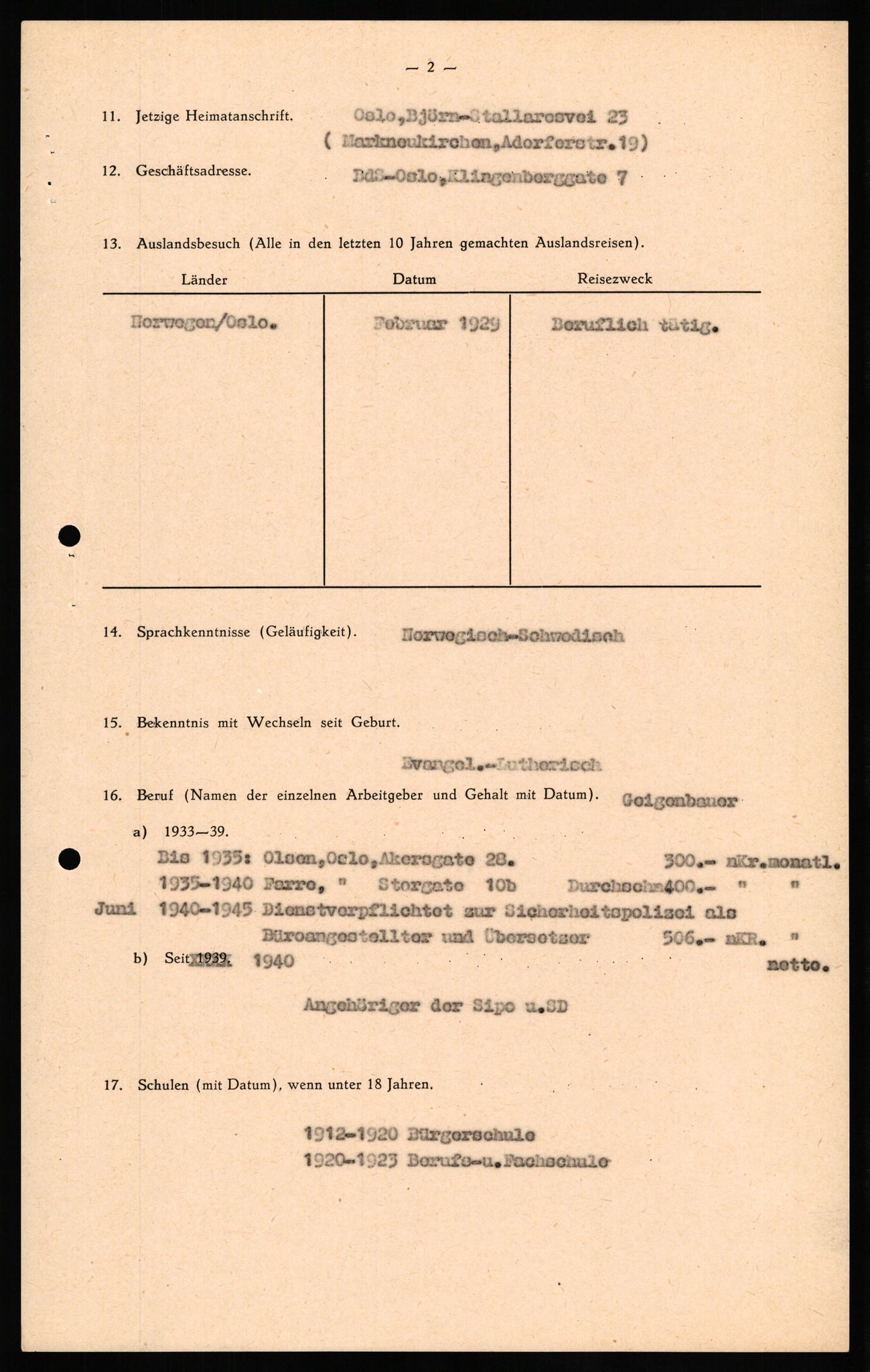 Forsvaret, Forsvarets overkommando II, AV/RA-RAFA-3915/D/Db/L0022: CI Questionaires. Tyske okkupasjonsstyrker i Norge. Tyskere., 1945-1946, p. 375