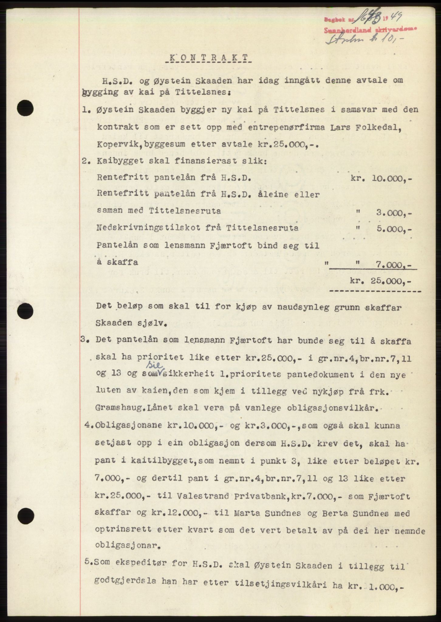 Sunnhordland sorenskrivar, AV/SAB-A-2401: Mortgage book no. B75-79, 1948-1950, Diary no: : 1643/1949