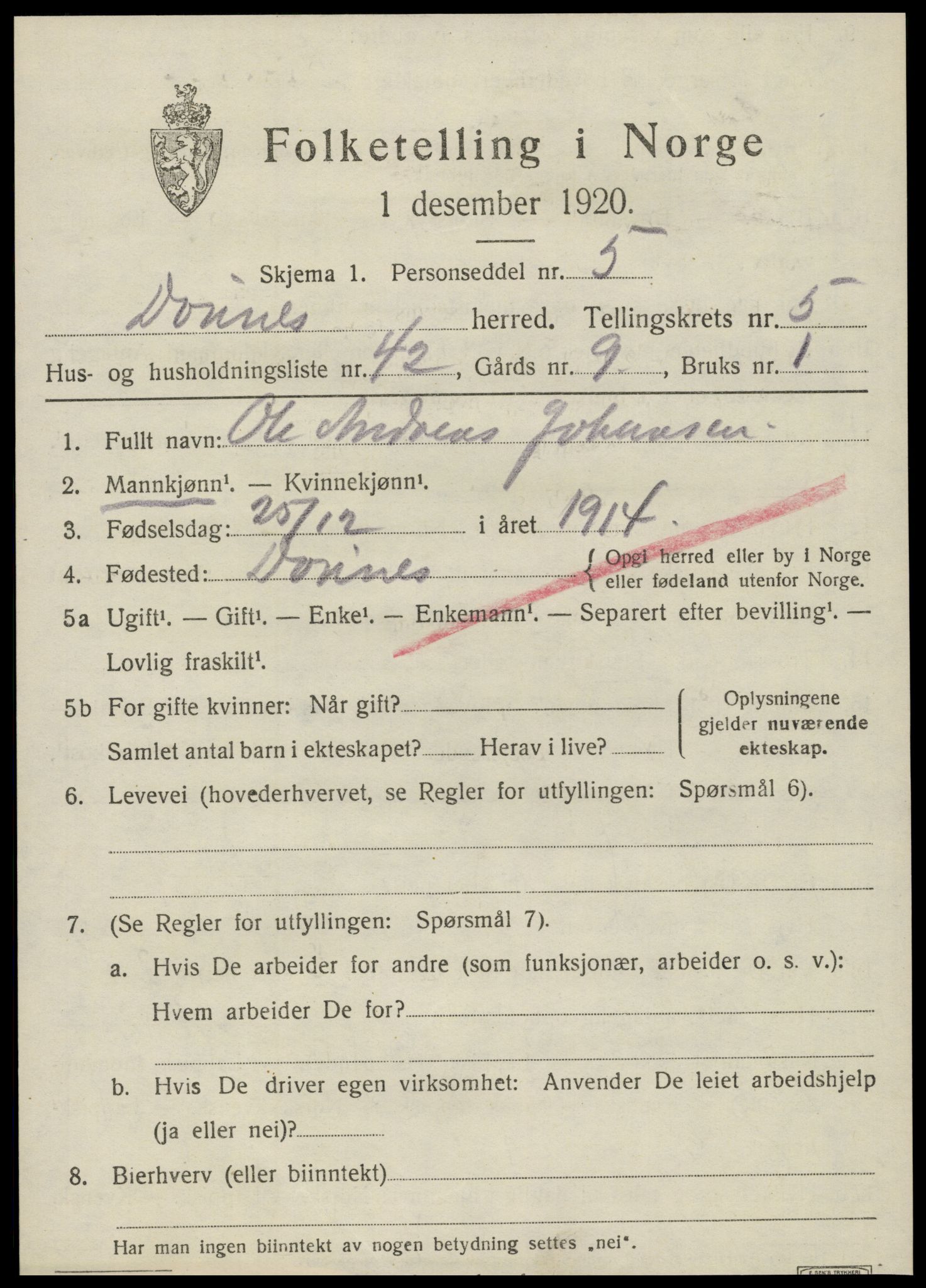 SAT, 1920 census for Dønnes, 1920, p. 3348