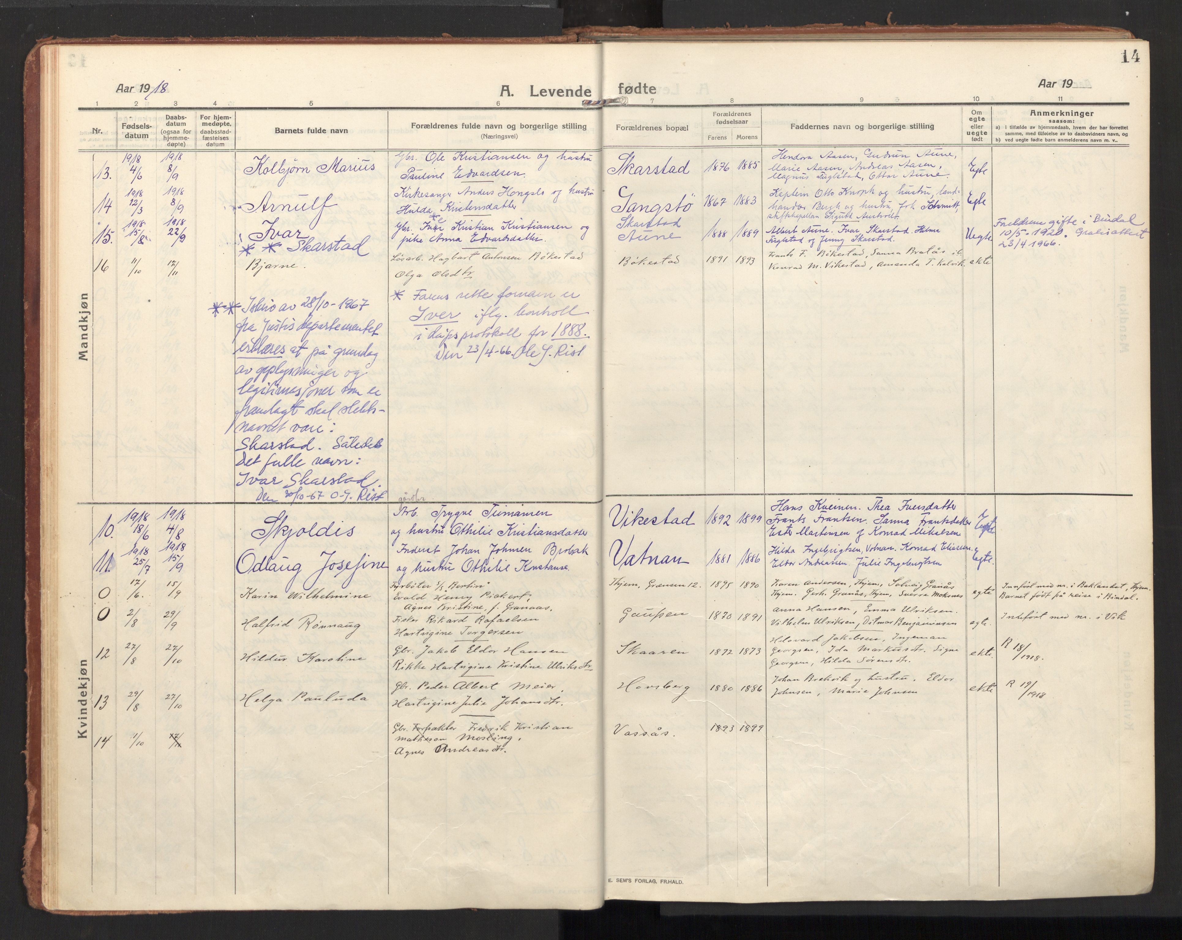 Ministerialprotokoller, klokkerbøker og fødselsregistre - Nordland, AV/SAT-A-1459/810/L0156: Parish register (official) no. 810A15, 1915-1930, p. 14