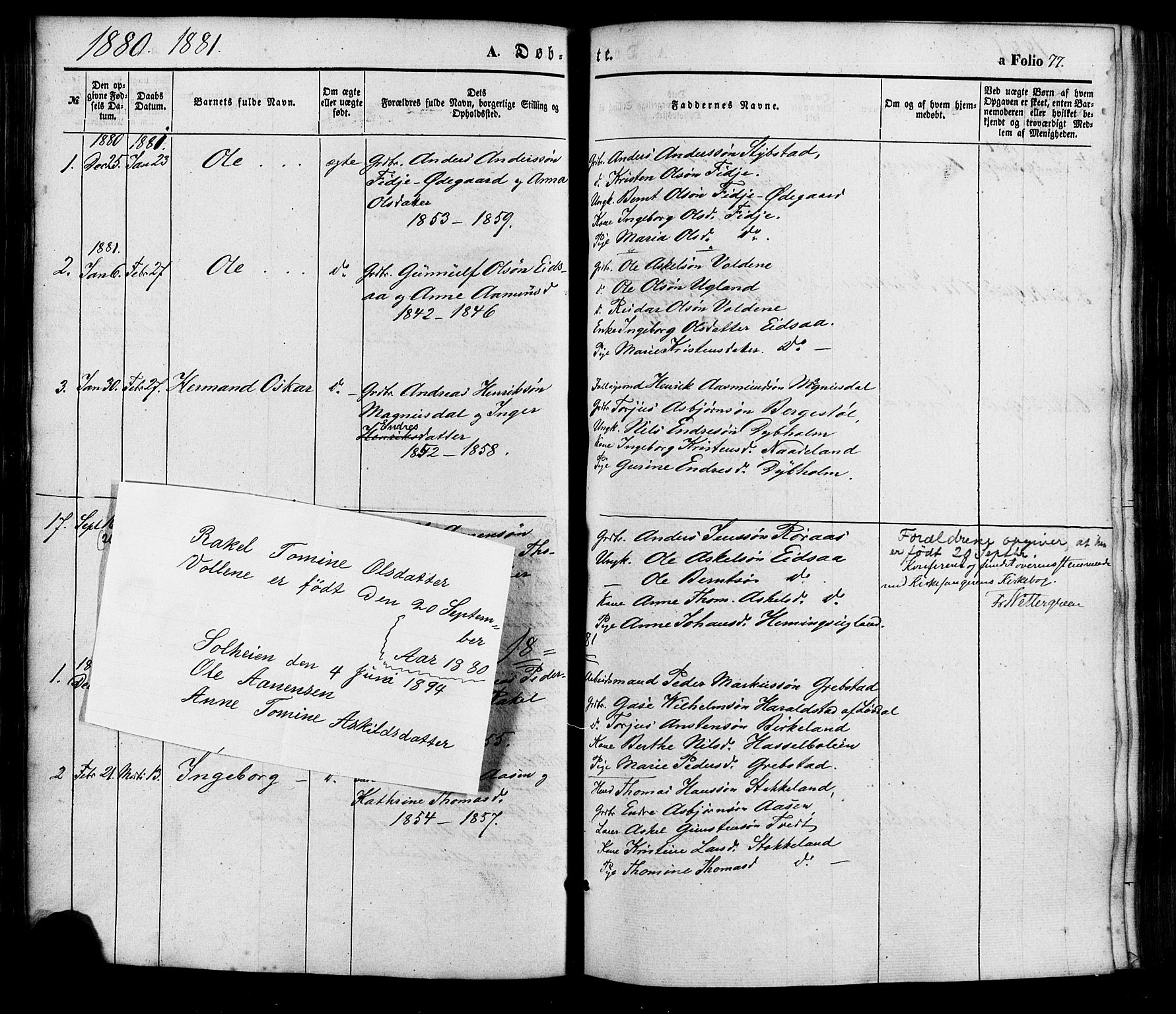 Søgne sokneprestkontor, AV/SAK-1111-0037/F/Fa/Faa/L0002: Parish register (official) no. A 2, 1854-1882, p. 77