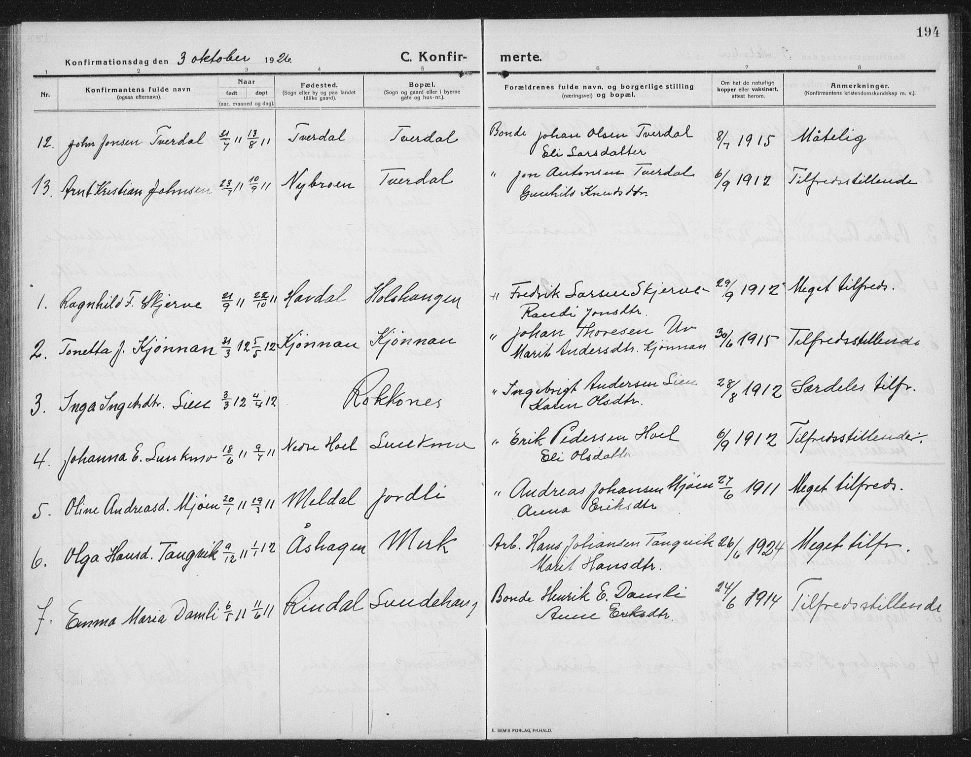 Ministerialprotokoller, klokkerbøker og fødselsregistre - Sør-Trøndelag, SAT/A-1456/674/L0877: Parish register (copy) no. 674C04, 1913-1940, p. 194