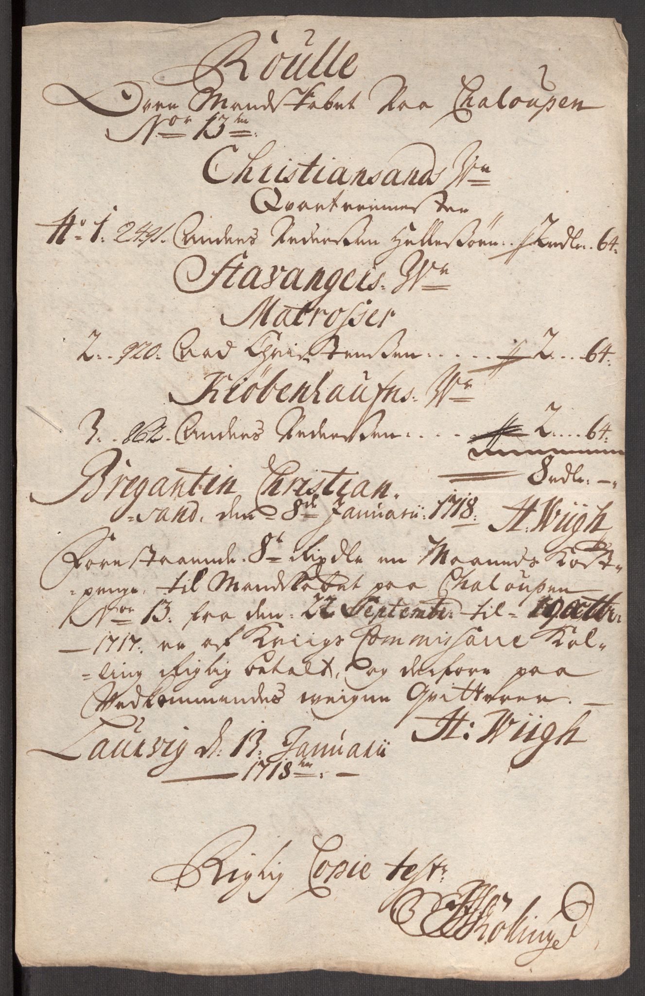 Kommanderende general (KG I) med Det norske krigsdirektorium, AV/RA-EA-5419/E/Eb/L0001: Ruller over noen kompanier som tjenestegjorde på flåten, 1712-1721, p. 522