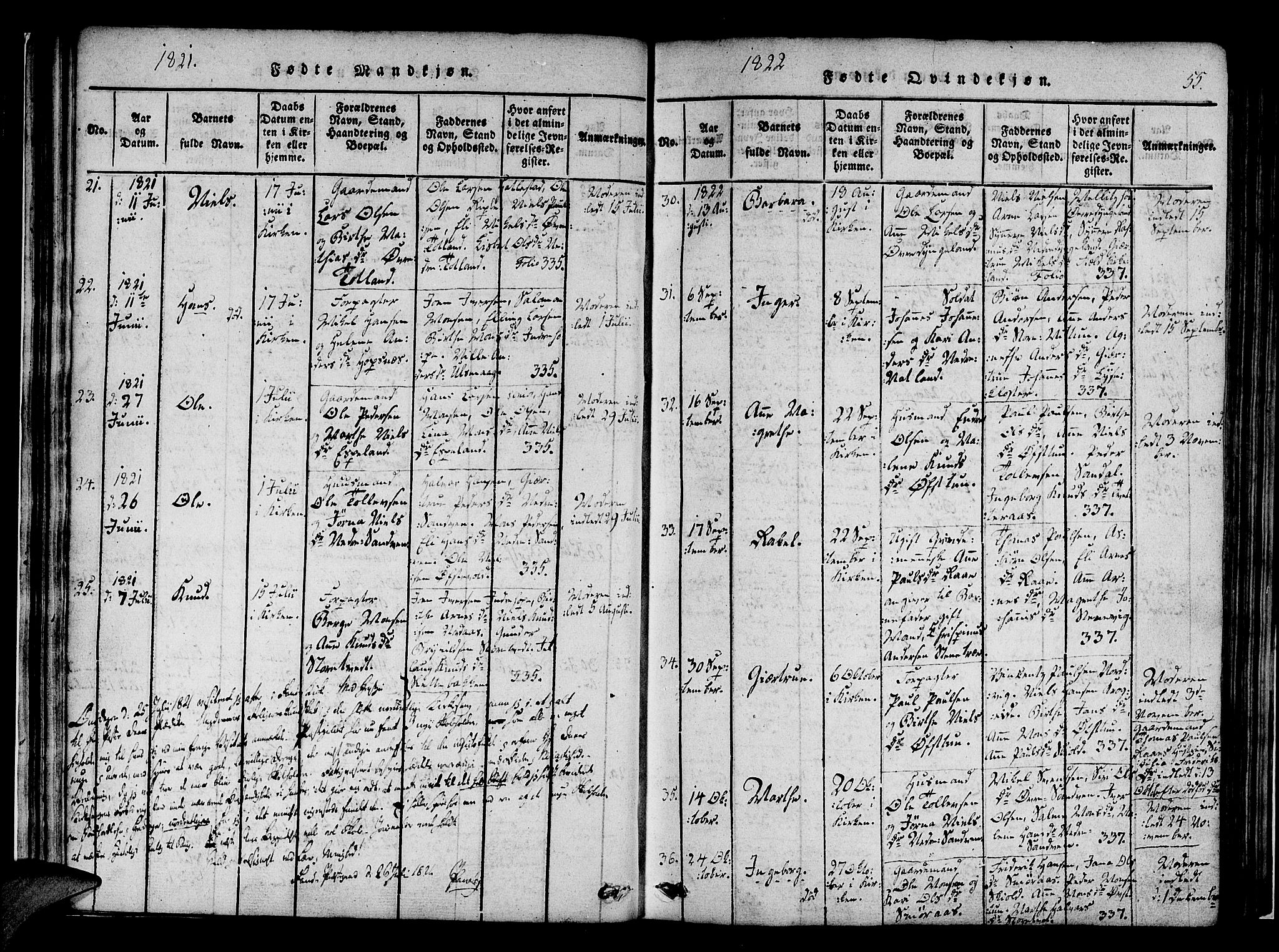 Fana Sokneprestembete, AV/SAB-A-75101/H/Haa/Haaa/L0007: Parish register (official) no. A 7, 1816-1828, p. 55