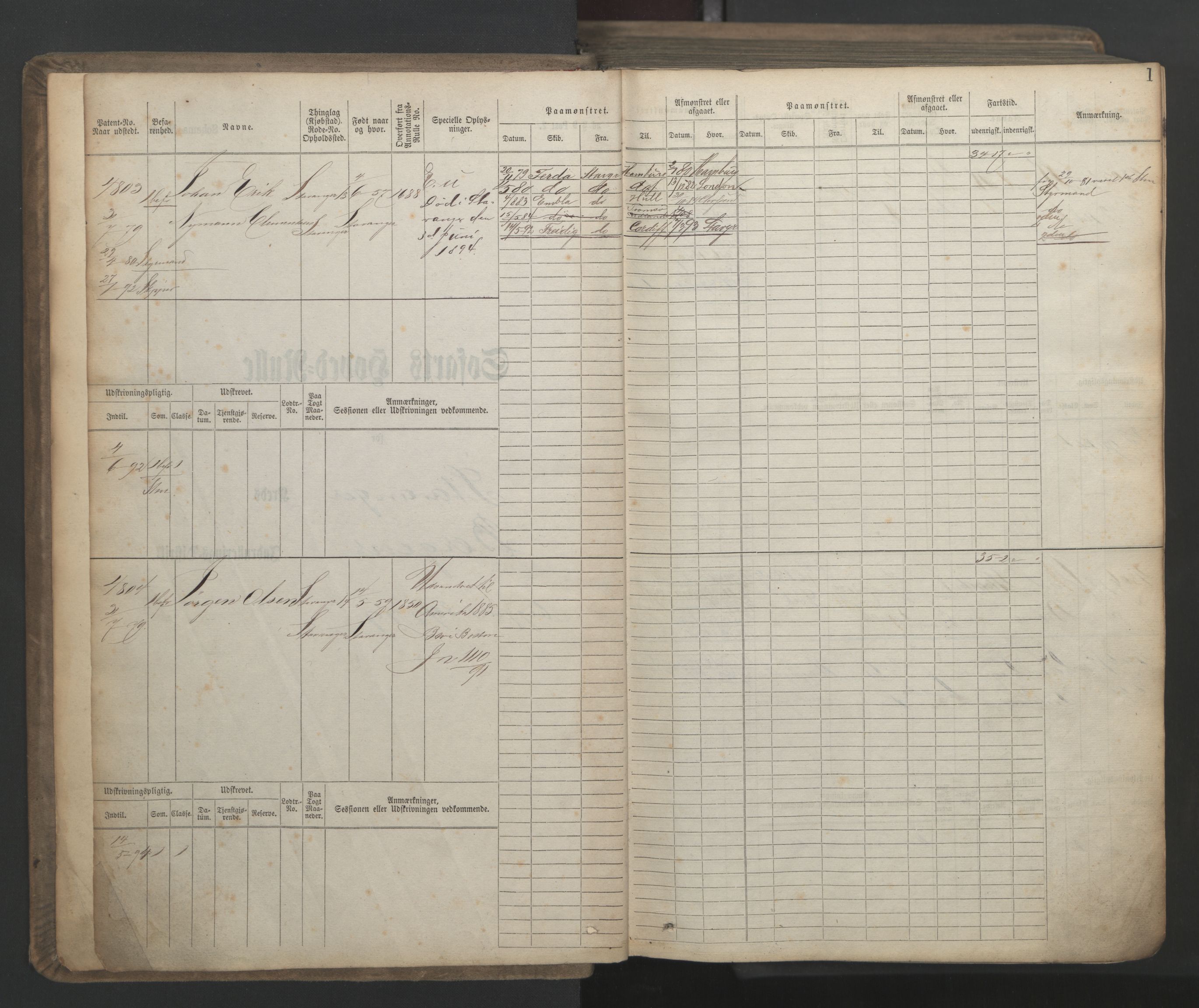 Stavanger sjømannskontor, SAST/A-102006/F/Fb/Fbb/L0020: Sjøfartshovedrulle patnentnr. 4803-6004 (dublett), 1879, p. 5