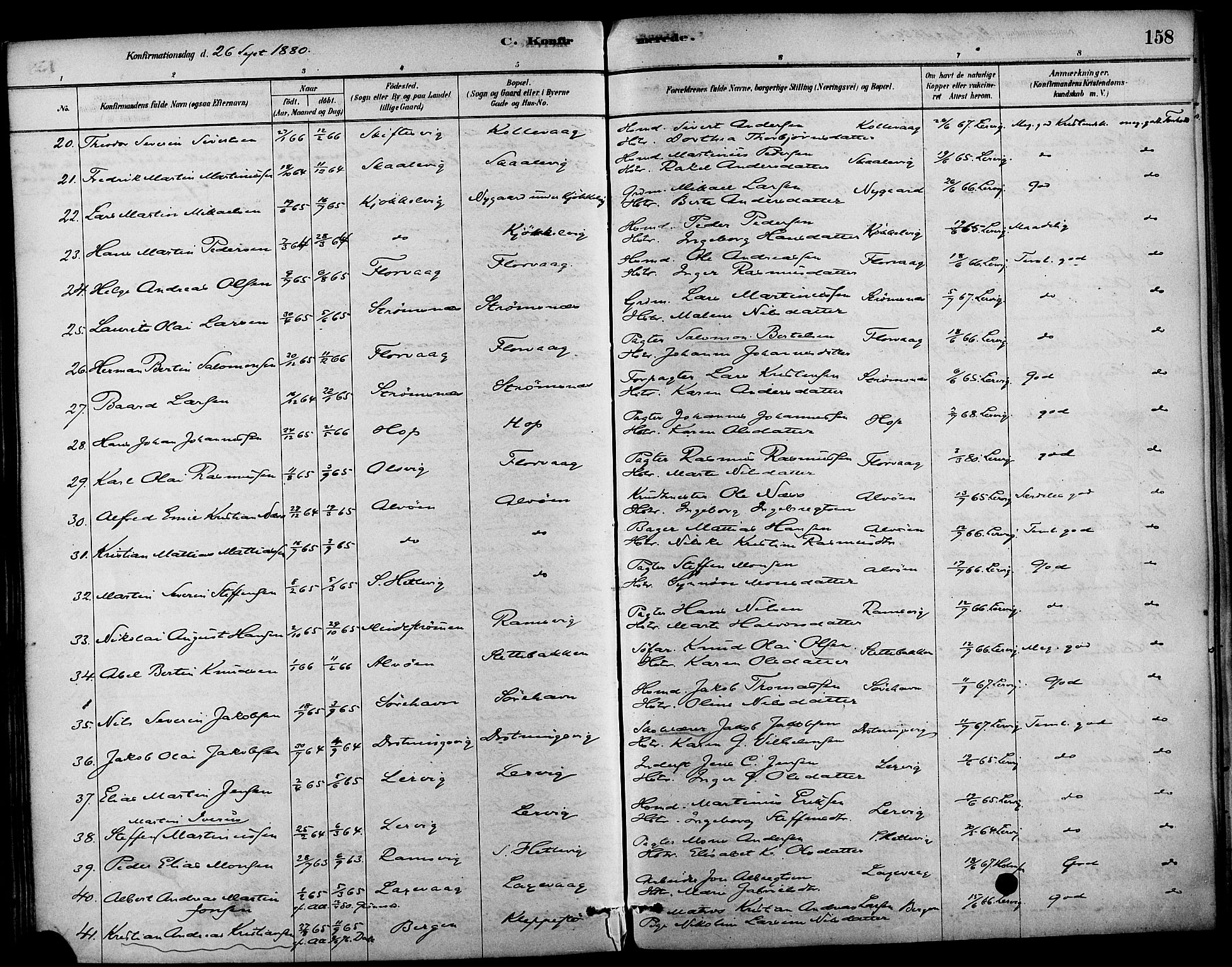Askøy Sokneprestembete, AV/SAB-A-74101/H/Ha/Haa/Haab/L0001: Parish register (official) no. B 1, 1878-1889, p. 158