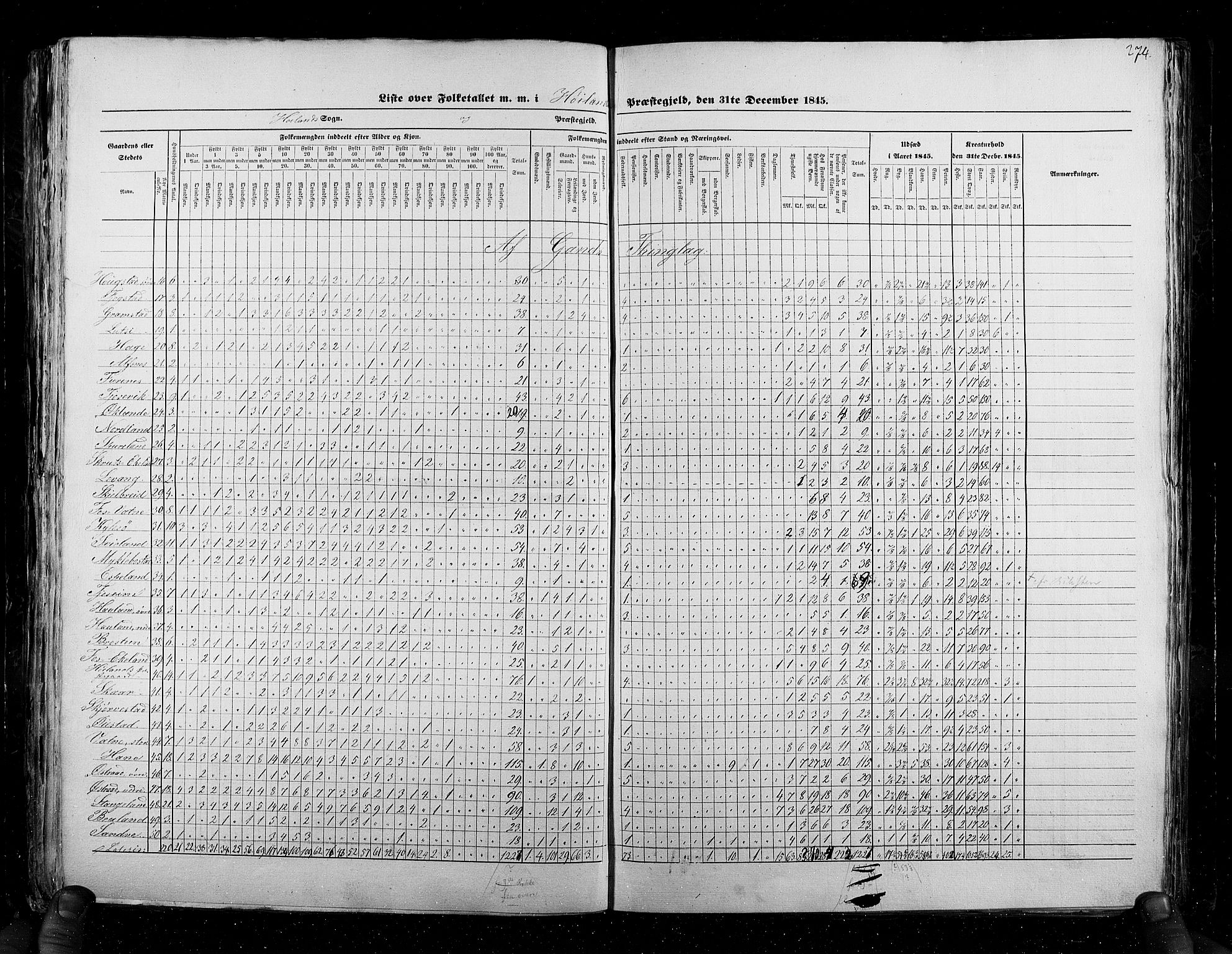 RA, Census 1845, vol. 6: Lister og Mandal amt og Stavanger amt, 1845, p. 274