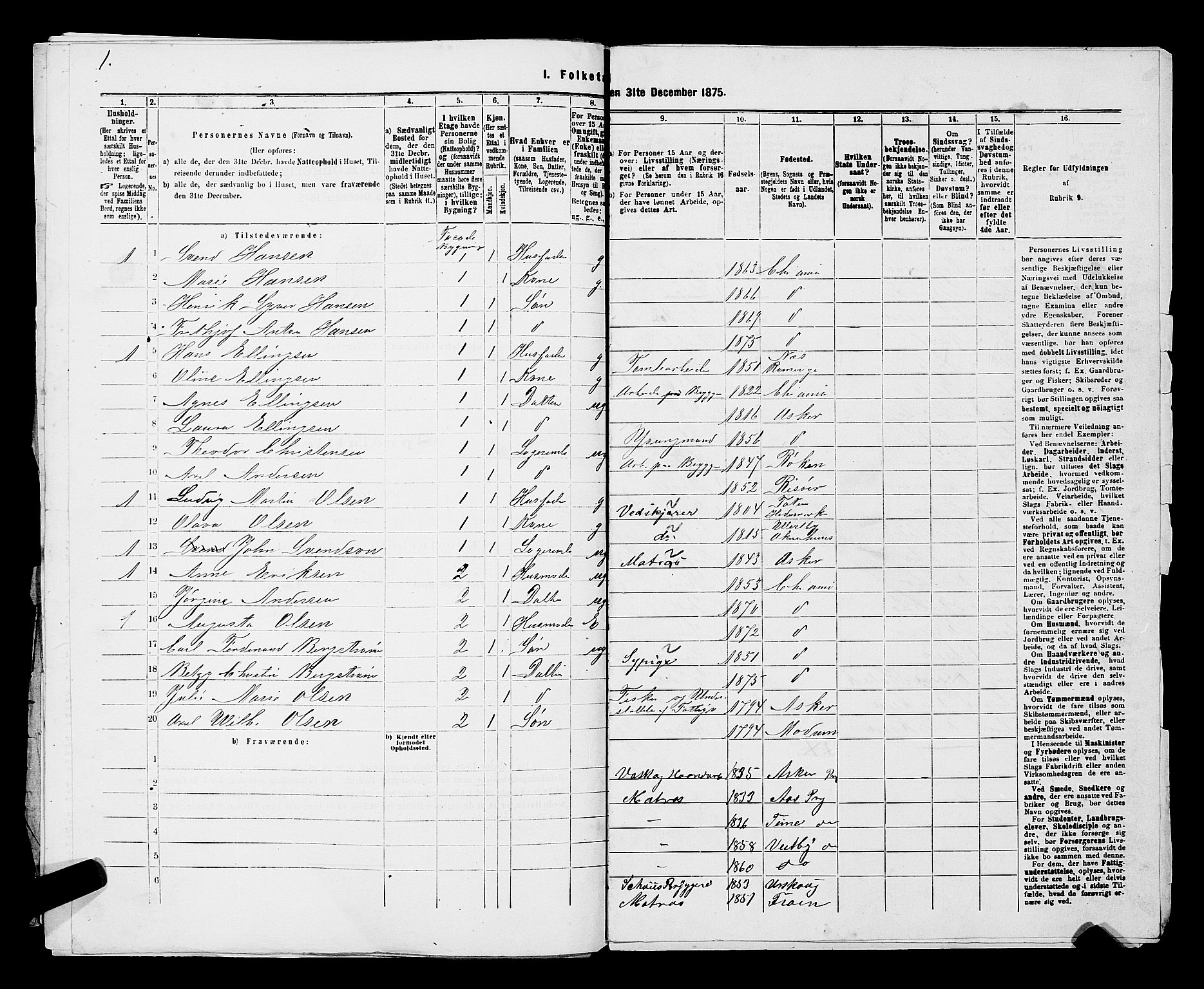 RA, 1875 census for 0301 Kristiania, 1875, p. 2278