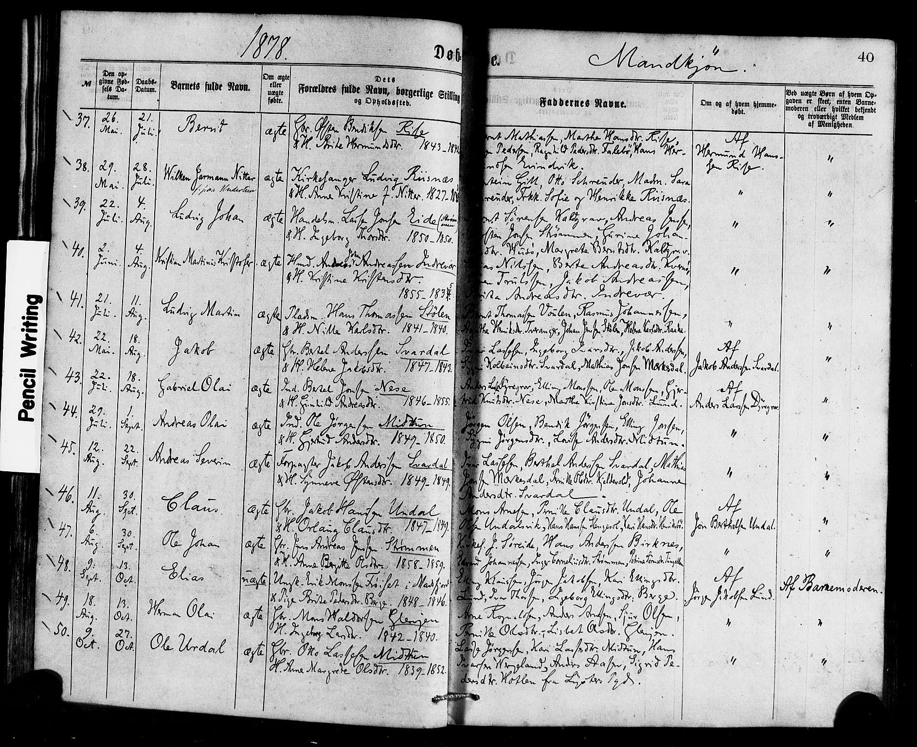 Gulen sokneprestembete, SAB/A-80201/H/Haa/Haaa/L0023: Parish register (official) no. A 23, 1870-1880, p. 40